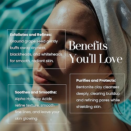 Miniatura 7 de Hylunia Exfoliante facial de semillas de uva - 5.1 onzas líquidas - Antienvejecimiento - Limón, arcilla de bentonita - Exfoliante vegano natural -