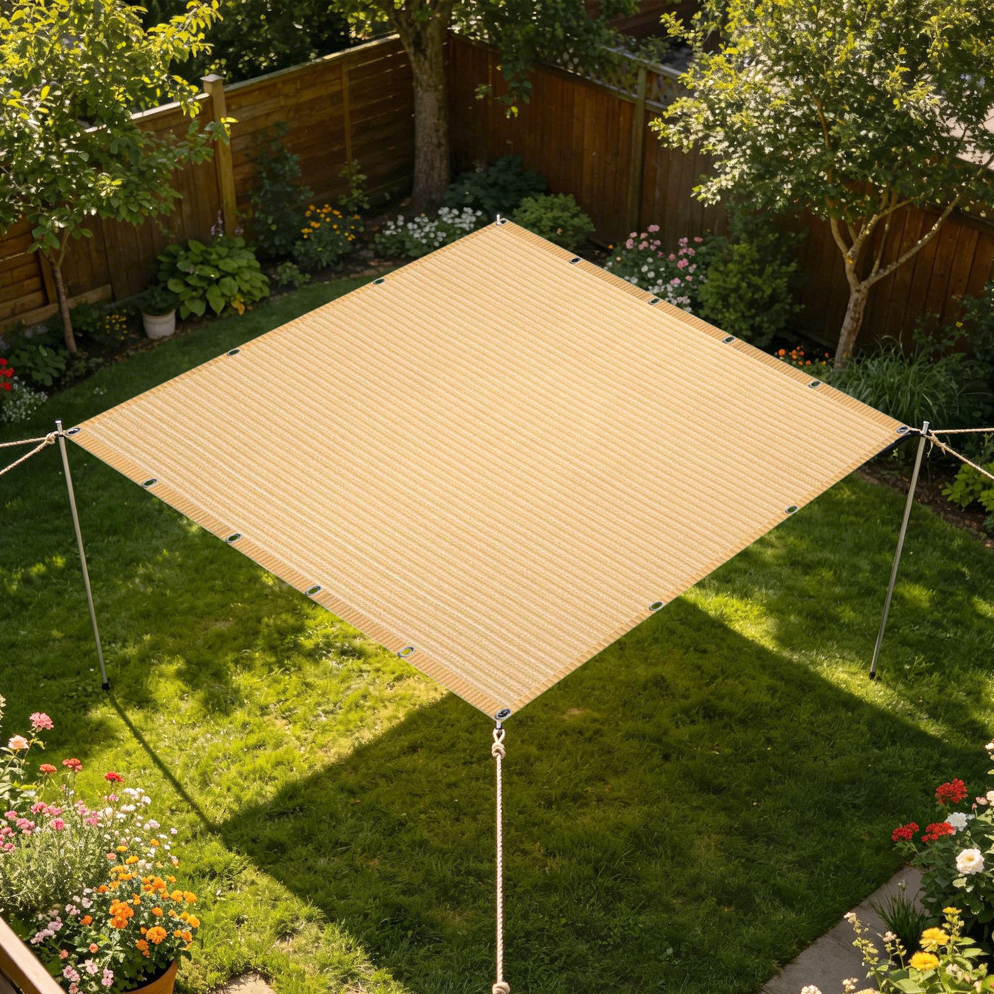 Shade Cloth 3.5 x 7 m UV Sunblock Garden Mesh Shade Durable for Greenhouse Garden Patio Plant Flower Chicken Coop Carport, Cream Color