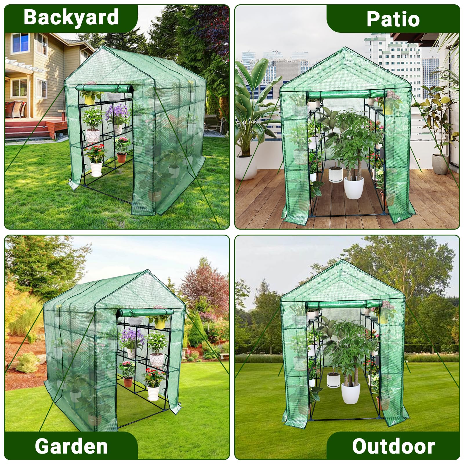 GarveeHome Invernadero portátil Walk-in,Exterior con estantería,143*215*195 | estructura de acero, cubierta PE/PVC impermeable y con protección UV, puerta enrollable con cremallera