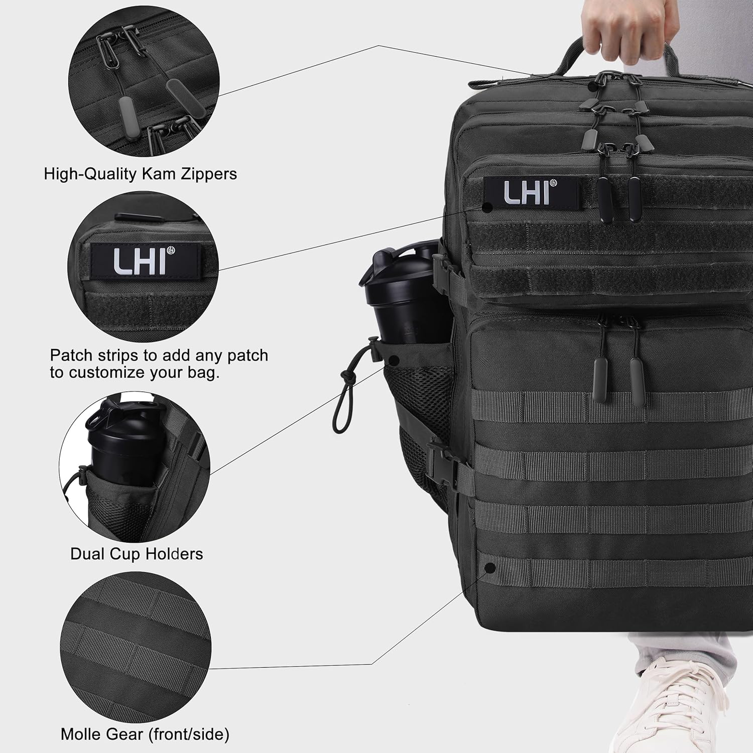 LHI Military Tactical Backpack for Men and Women 45L Army 3 Days Assault Pack Bag Large Rucksack with Shoe Compartment - Image 4