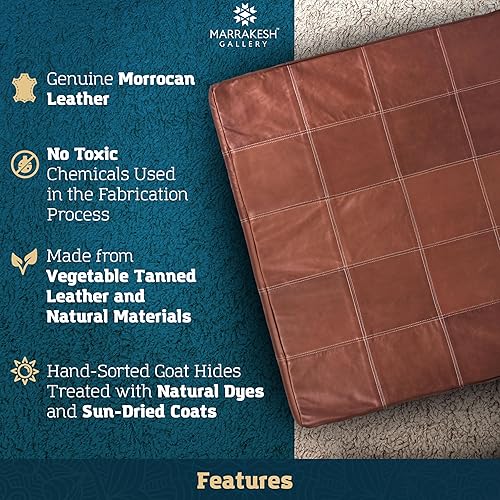 Miniatura 25 de Marrakesh Gallery Funda otomana de cuero - Puf cuadrado marroquí, sala de estar, dormitorio otomano Marrón,Beige Bronceado,Azul,Marrón (Dark
