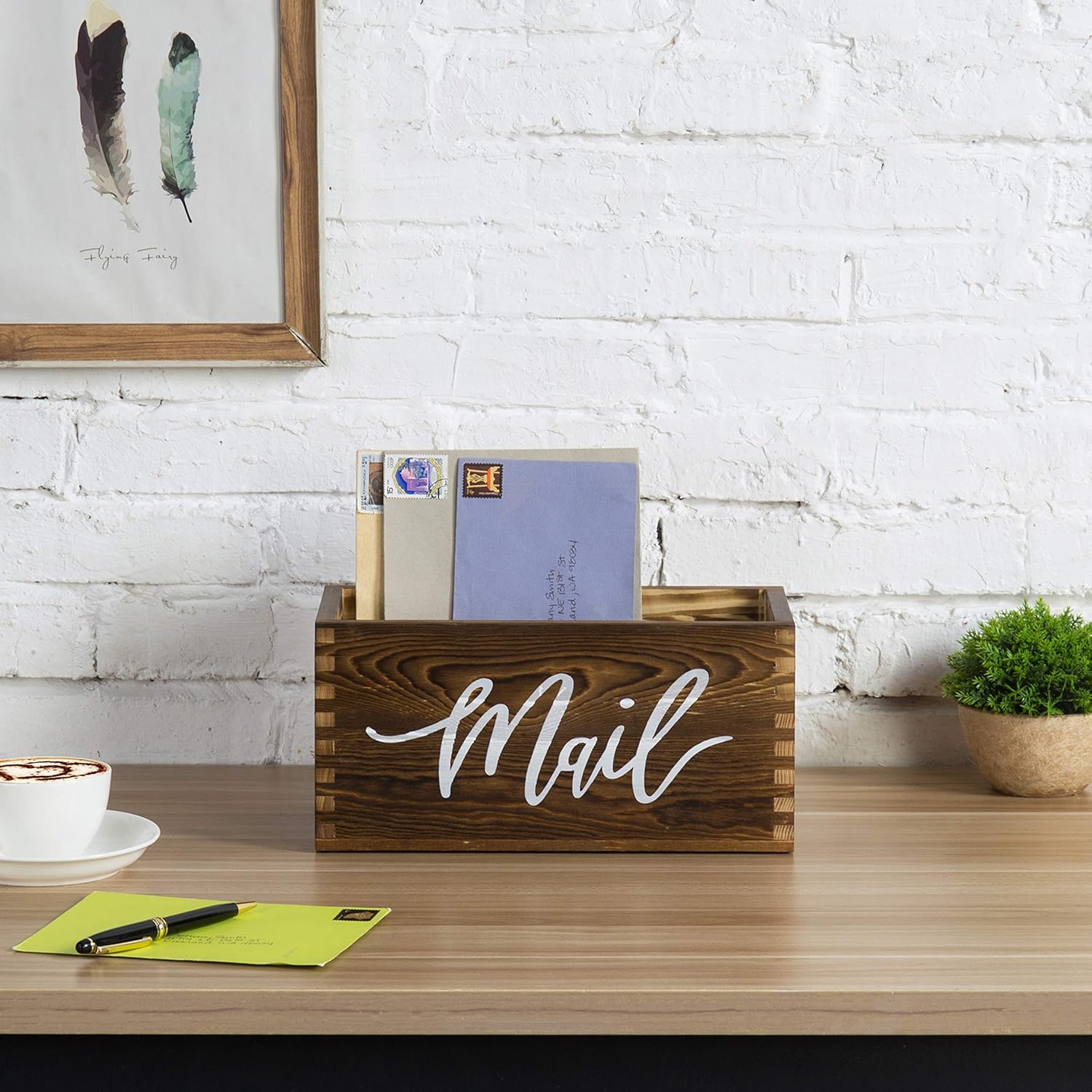 MyGift Mail Holder Storage Organizer Box Rustic Brown Wood with MAIL Script Design, Desktop Letters, Bills, Notes and Postcard Bin for Home Office Dorm Room