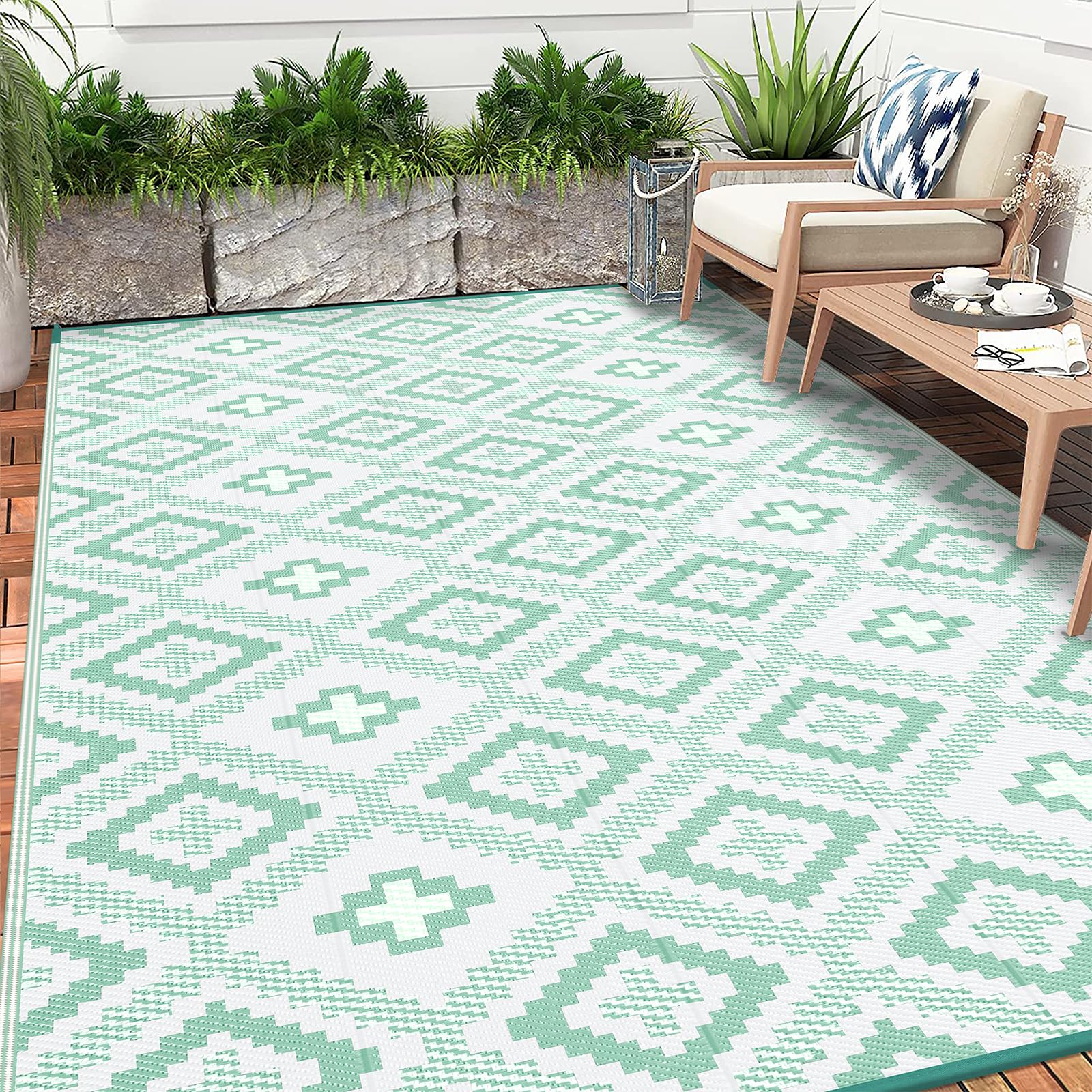 Enyhom Extra Large Outdoor Rug Waterproof 270 x 360 cm, UV Resistant Reversible Garden Carpet Easy Cleaning, Foldable Plastic Patio Mats for Camping Deck Picnic Backyard RV, Green — image 1