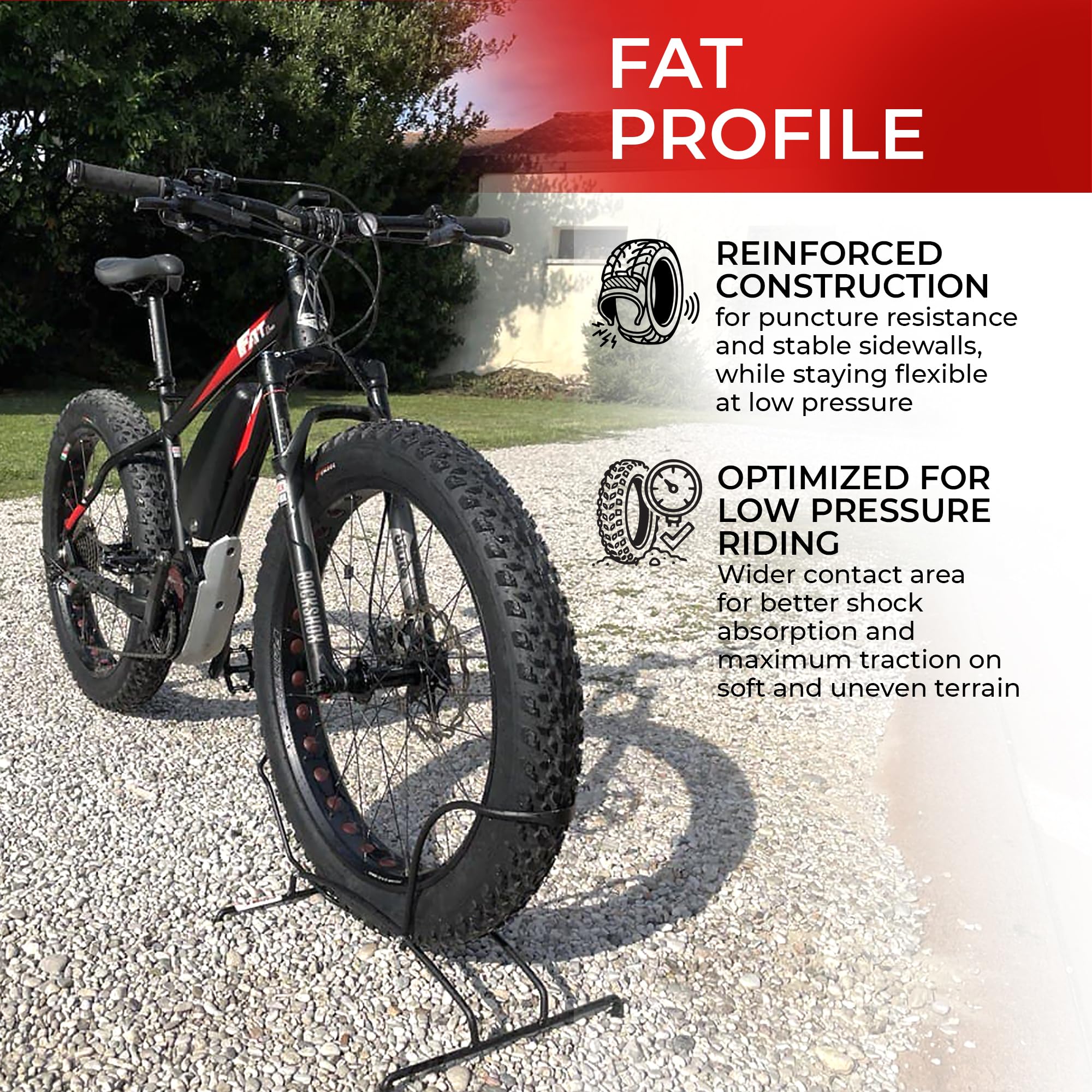 Fincci Pneus 26x4.00 Pouces - Paire Pneus Fat Bike Con 2X Chambres à Air de Valve Schrader 100-559, pour VTT, Vélos des neiges, Plage, Pable et Routes Poussiéreuses - Un Paquet de 2