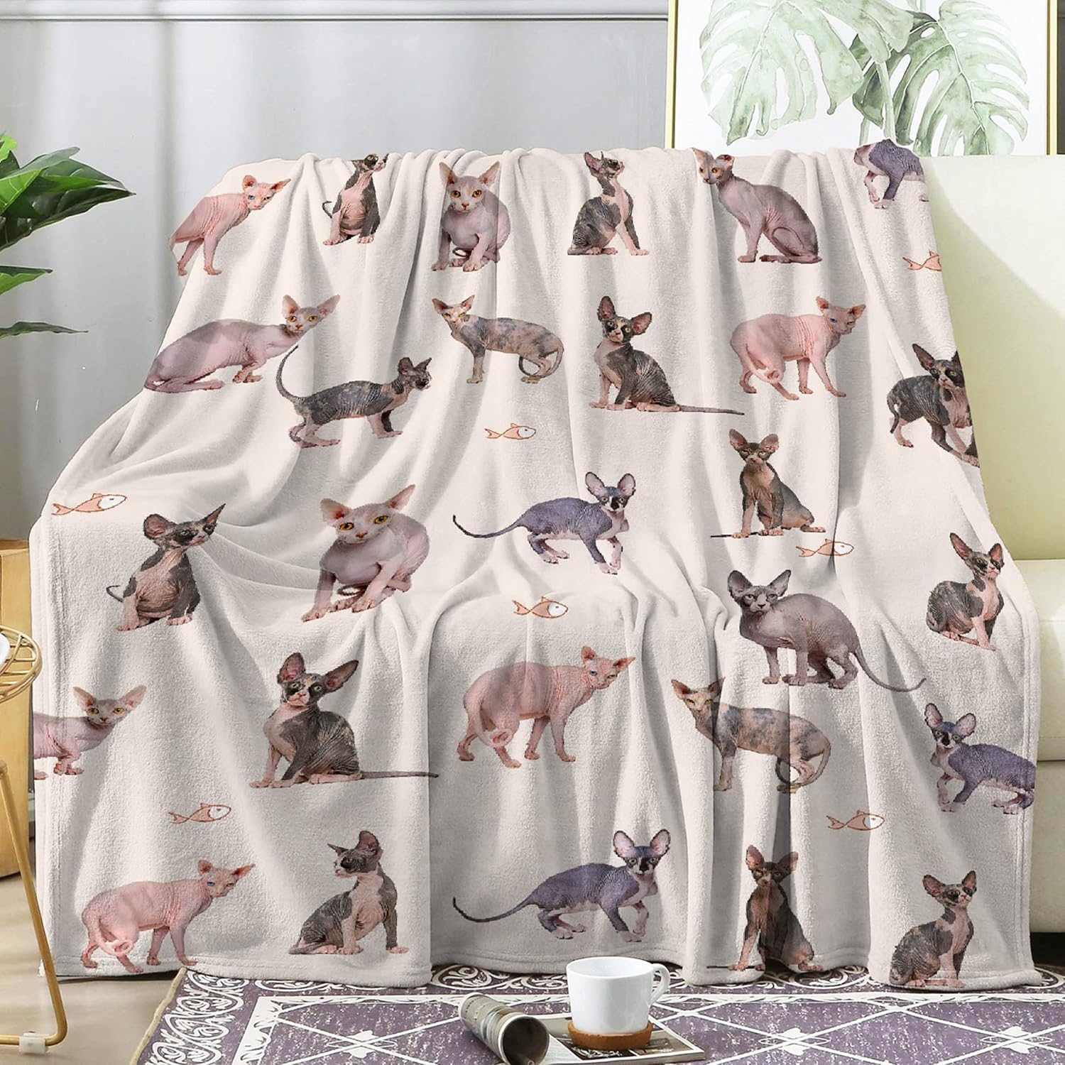 Sphynx Cats Blanket Gift for Boys Girls,Cat Gifts for Cat Lovers Cute Cat Throw Blanket Gifts for Kids Decor Plush Soft Lightweight Flannel Fleece Sphynx Cats Blankets for Sofa Bed Chair 50x40In