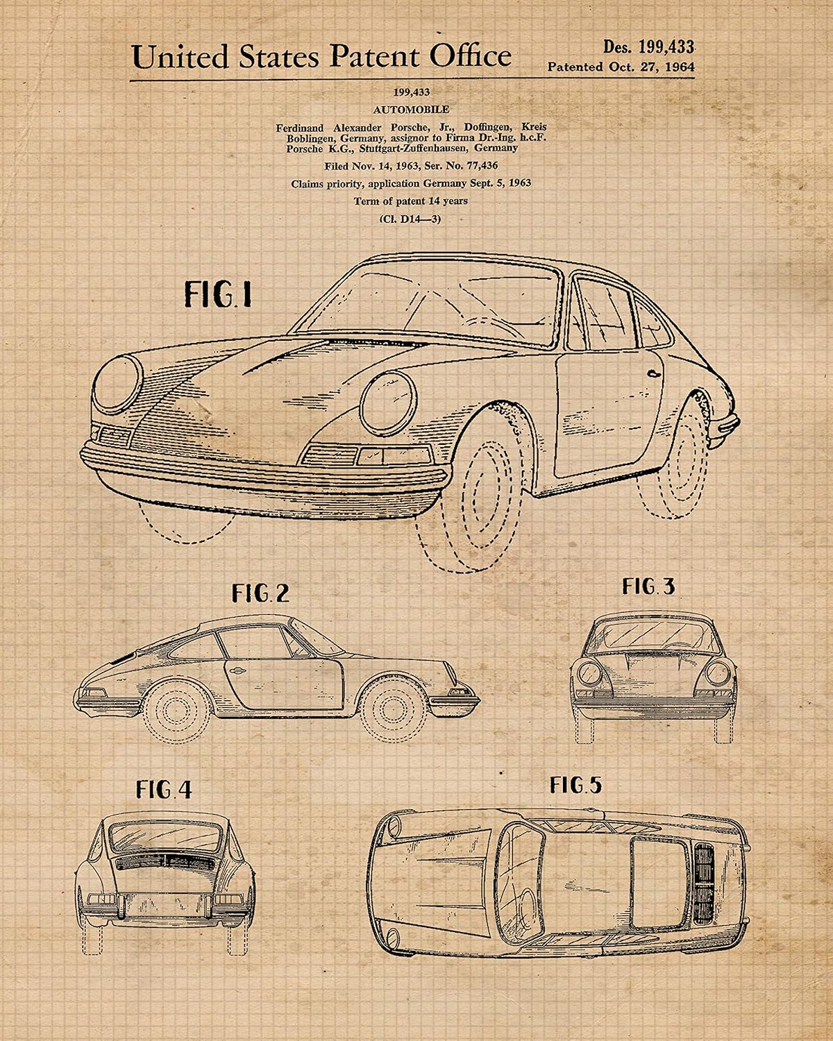 STARS BY NATURE Classic 911 Auto Patent Prints, 6 (8x10) Unframed Photos, Wall Art Decor for Home Work Office Ferdinand Porsche Garage Parts Speed Gear Shop Tech School Student Teacher F1 Team Coach