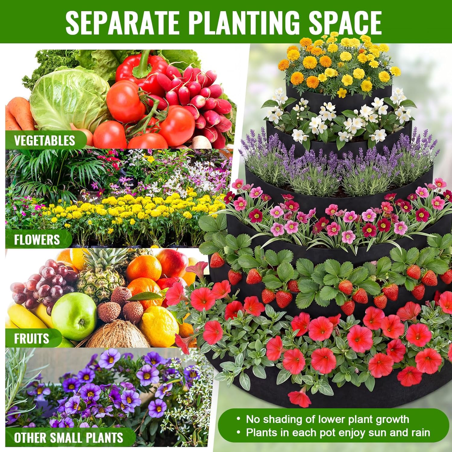 6 Tiered Strawberry Planter for Outdoor Plants, 47 Inch Heavy Duty Strawberry Tower Planter Grow Bags, Breathable Non Woven Fabric Raised Garden Bed for Vegetables Flower Herbs Gardening