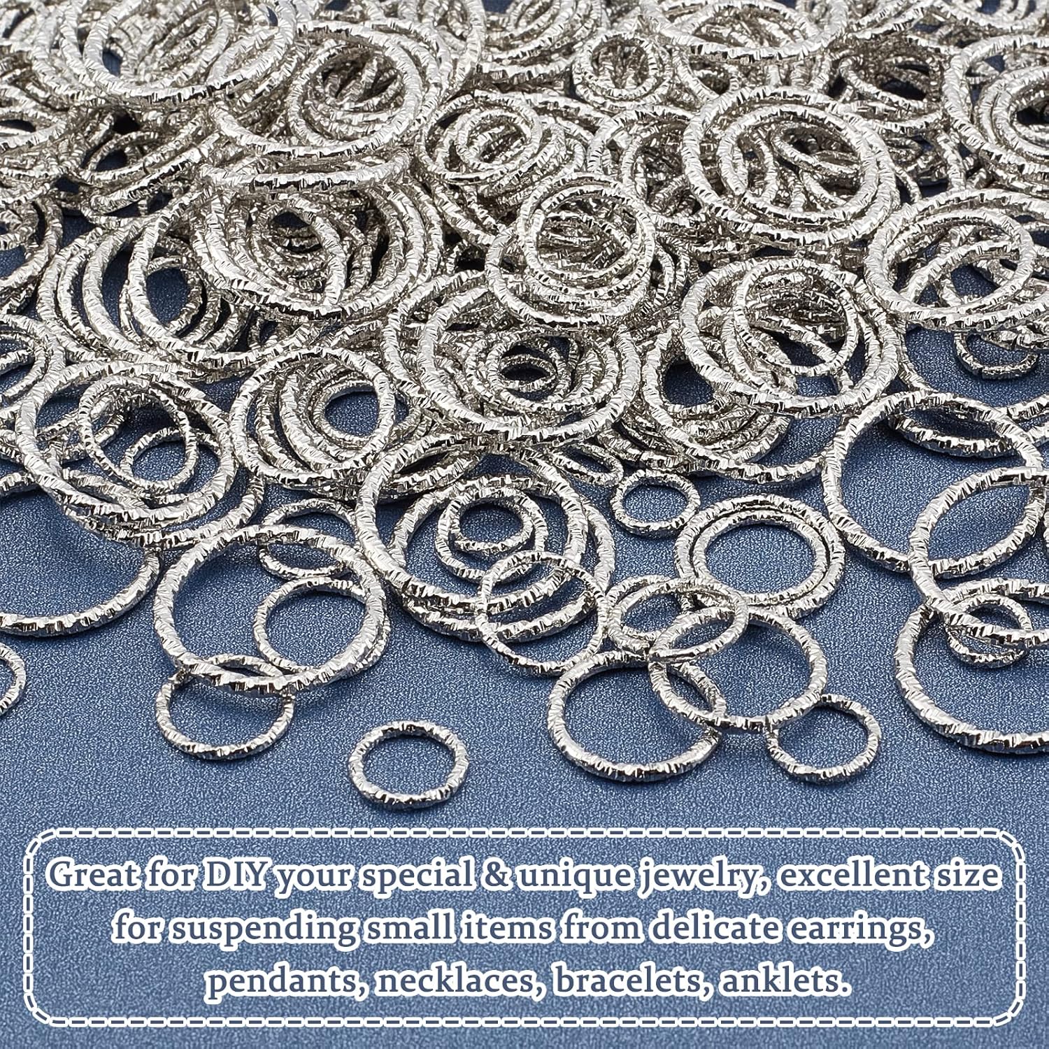 PH PandaHall 500pcs Linking Ring Connectors, 5 Size Textured Charms 18 Gauge Closed Jump Rings, Carved Iron Jewelry for Necklace Bracelet Making DIY Crafts - Image 6