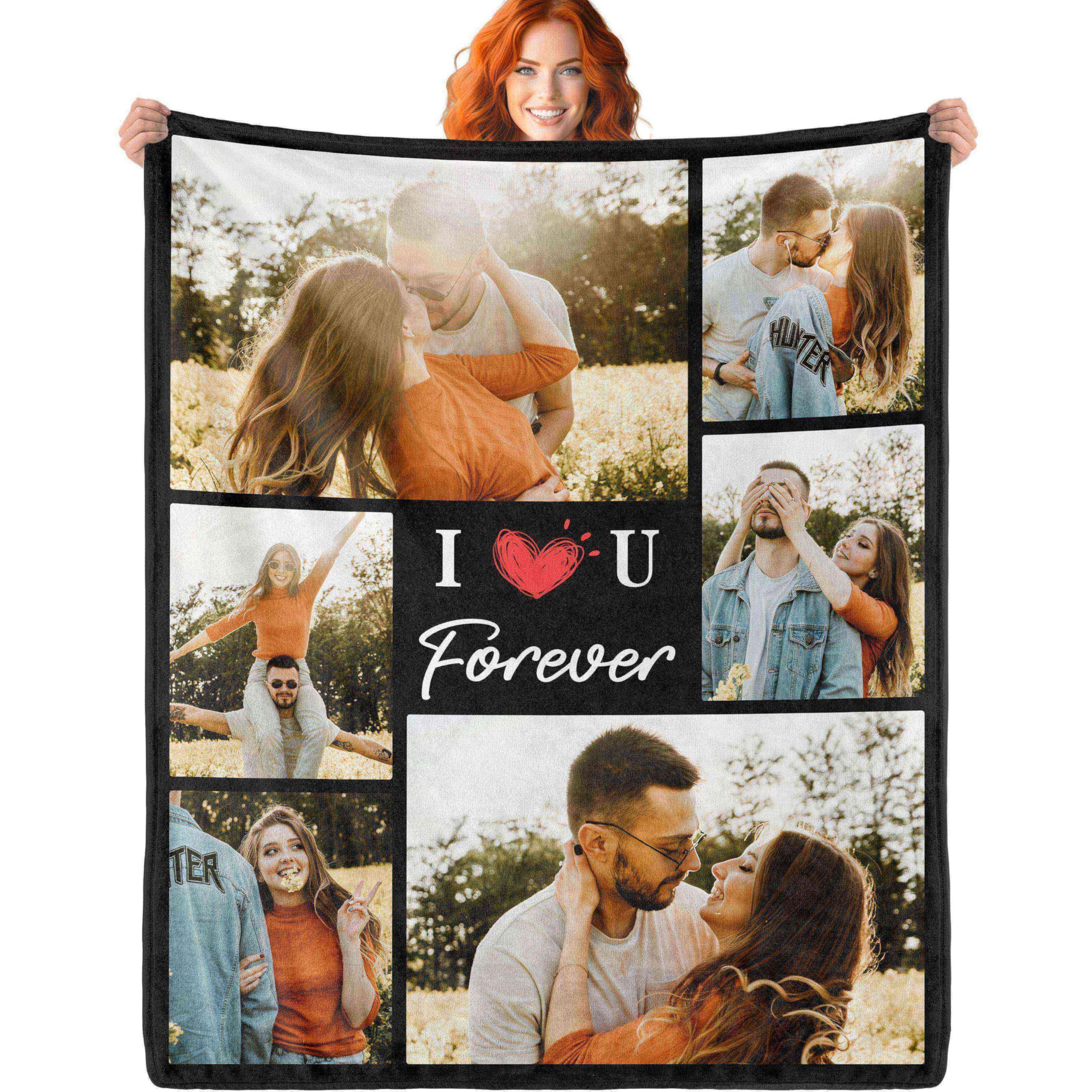 ERICAT personalised blanket with Photo Text custom blanket customised blanket Throws customisable blanket Picture Blankets customized Valentines Day Gifts for Mom Dad Couple Girlfriend Boyfriend — image 1