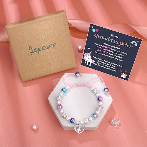 Miniatura 7 de JoycuFF Daughter Granddaughter Niece Pink Pearls Charm Bracelets for Girls Valentine's Day Birthday Back to School Christmas Gift for Girls