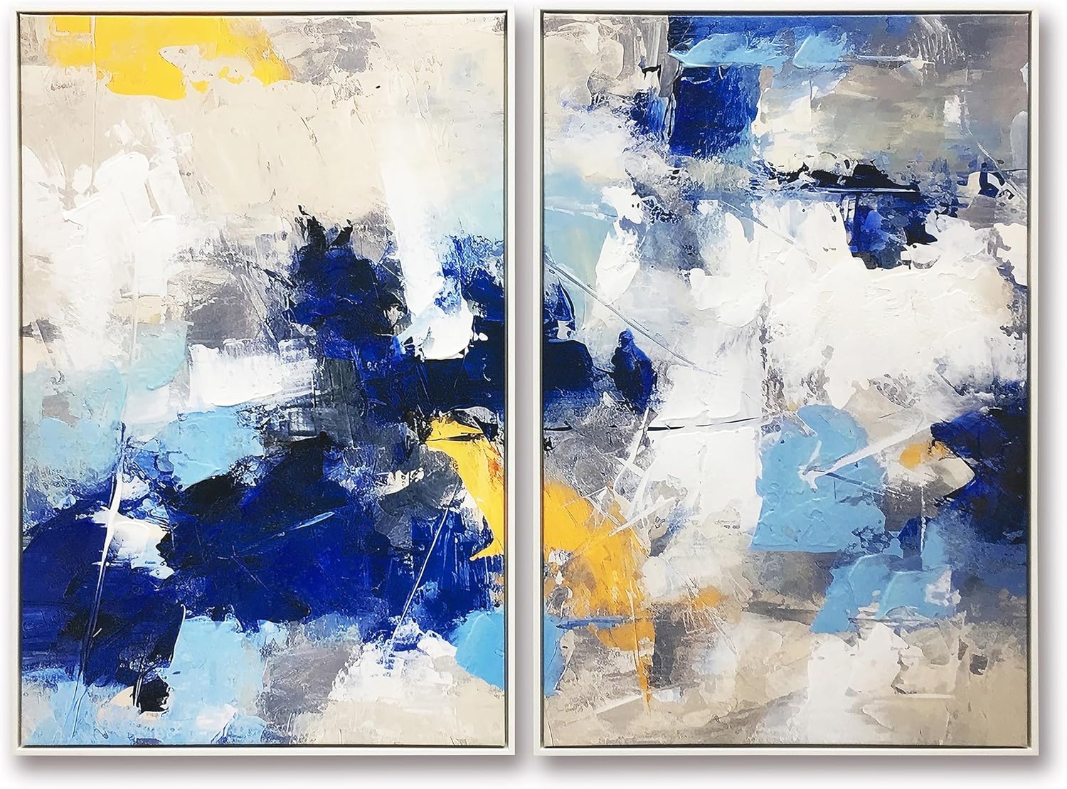 Wynwood Studio Show in Clouds Blue White Abstract Framed Wall Art With Hand Painted Accents, Set of 2, 20" x 30"