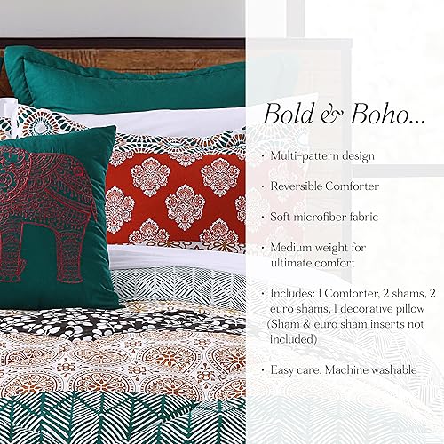 Vista 8 de Lush Decor - Juego de ropa de cama de 3 piezas, colorido diseño bohemio a rayas, reversible