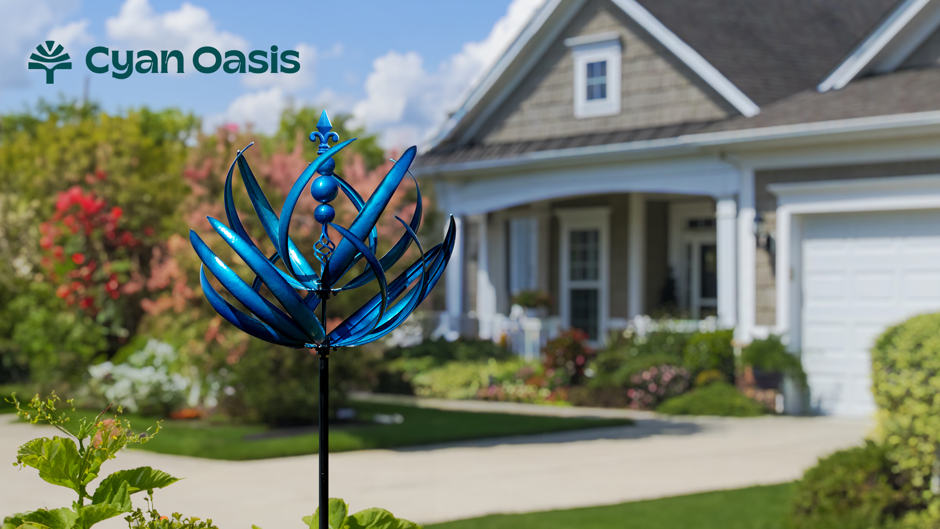 Kaleidoscope Metal Windmill Wind Spinner – Blue, 210cm Tall, Weatherproof Yard Garden Decor