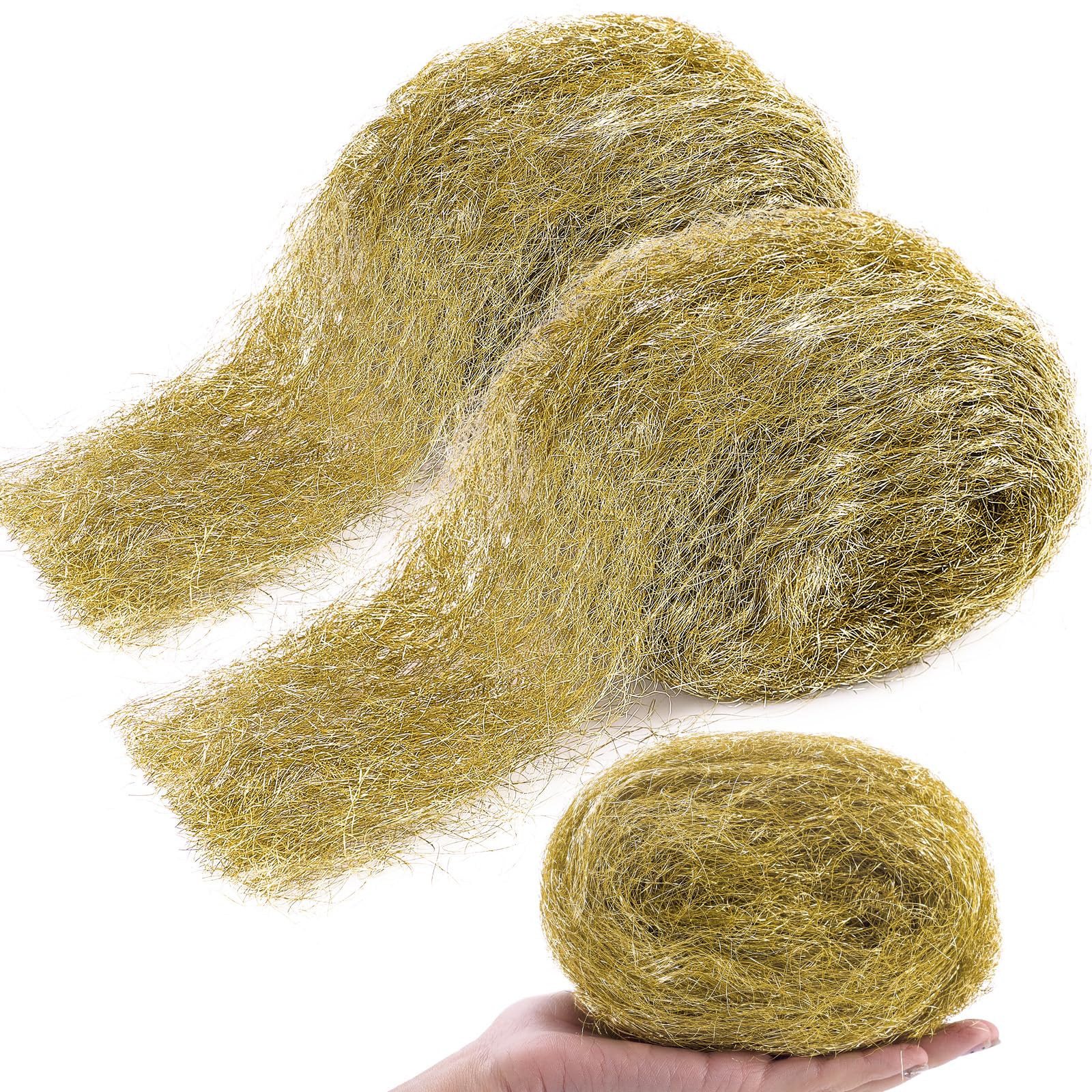 Teenyyou 2 Pcs 3.5 Ounce Brass Wool Pads Soft and Reusable Wool Skein to Polish, Smooth, Stand Strip Wood and Metal Surface Oxide