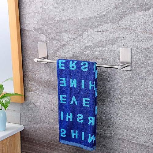 Miniatura 4 de Taozun Toallero de 16 pulgadas soporte autoadhesivo para toallas de baño con 2 paquetes de ganchos para toallas kit de accesorios de baño de acero