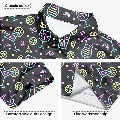 Miniatura 5 de Camisas de golf para hombre, camisa de neón, ajuste seco, casual, divertida, camisas de golf hawaianas