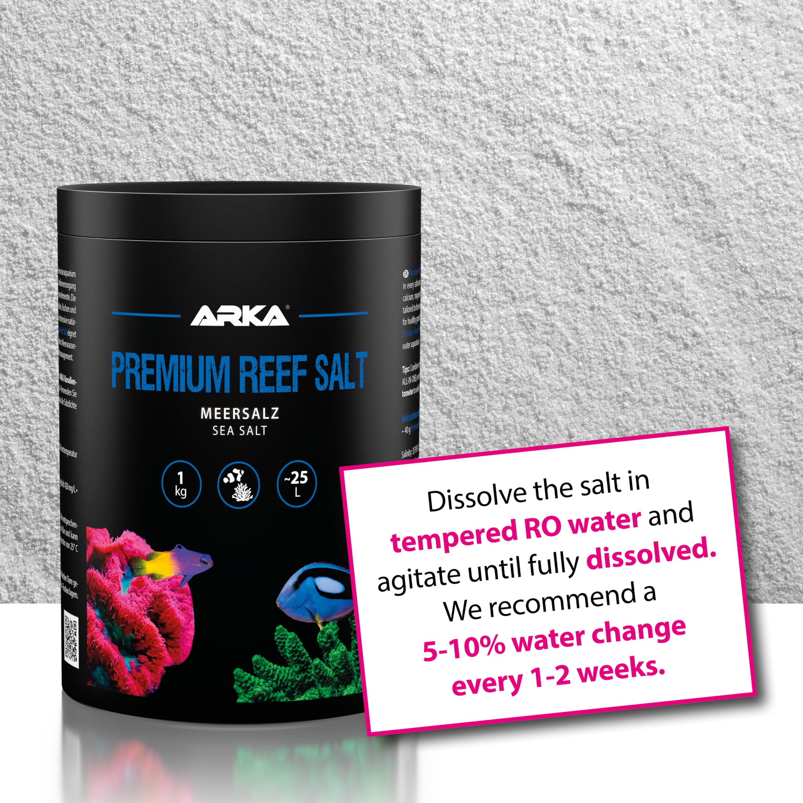 Sale marino 1 kg – ARKA Premium Reef Salt – sale sintetico per acquario marino – stimola la crescita dei coralli e i colori – si scioglie rapidamente, senza fosfati – parametri stabili