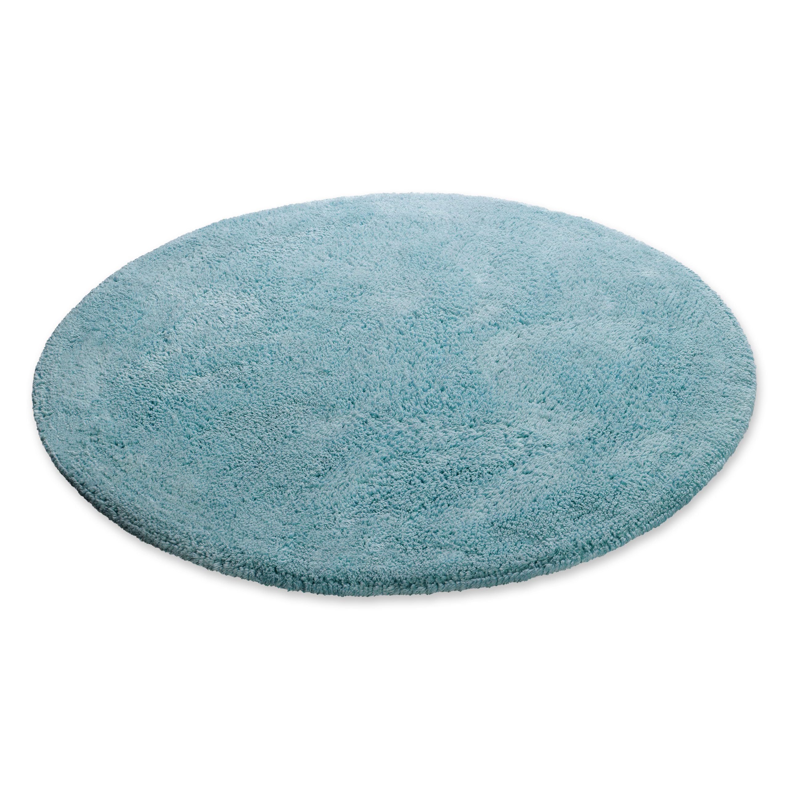 Wecon Home Basics - Tappeto da bagno Erik, morbido tappeto in cotone tuffo, antiscivolo e lavabile, con pelo morbido e effetto trasparente (80 cm, rotondo, fumo, blu)