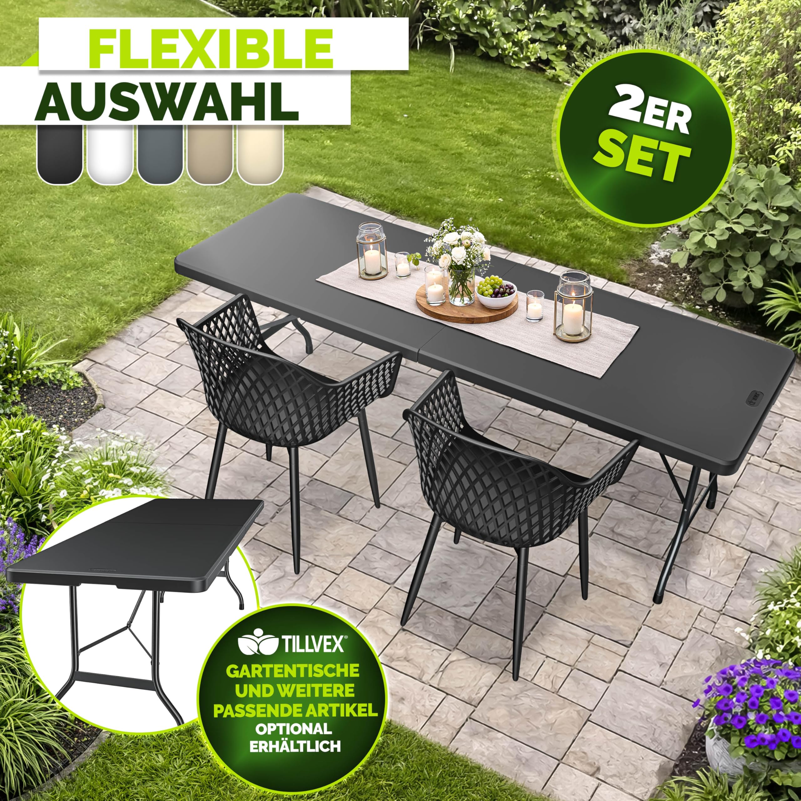 tillvex® Gartenstuhl 2er Set Wetterfest mit Armlehne | Outdoor Stühle bis 120kg belastbar | Gartenstühle UV-beständig | Terrassenstuhl Gartenmöbel Terrasse Balkon Outdoor Garten