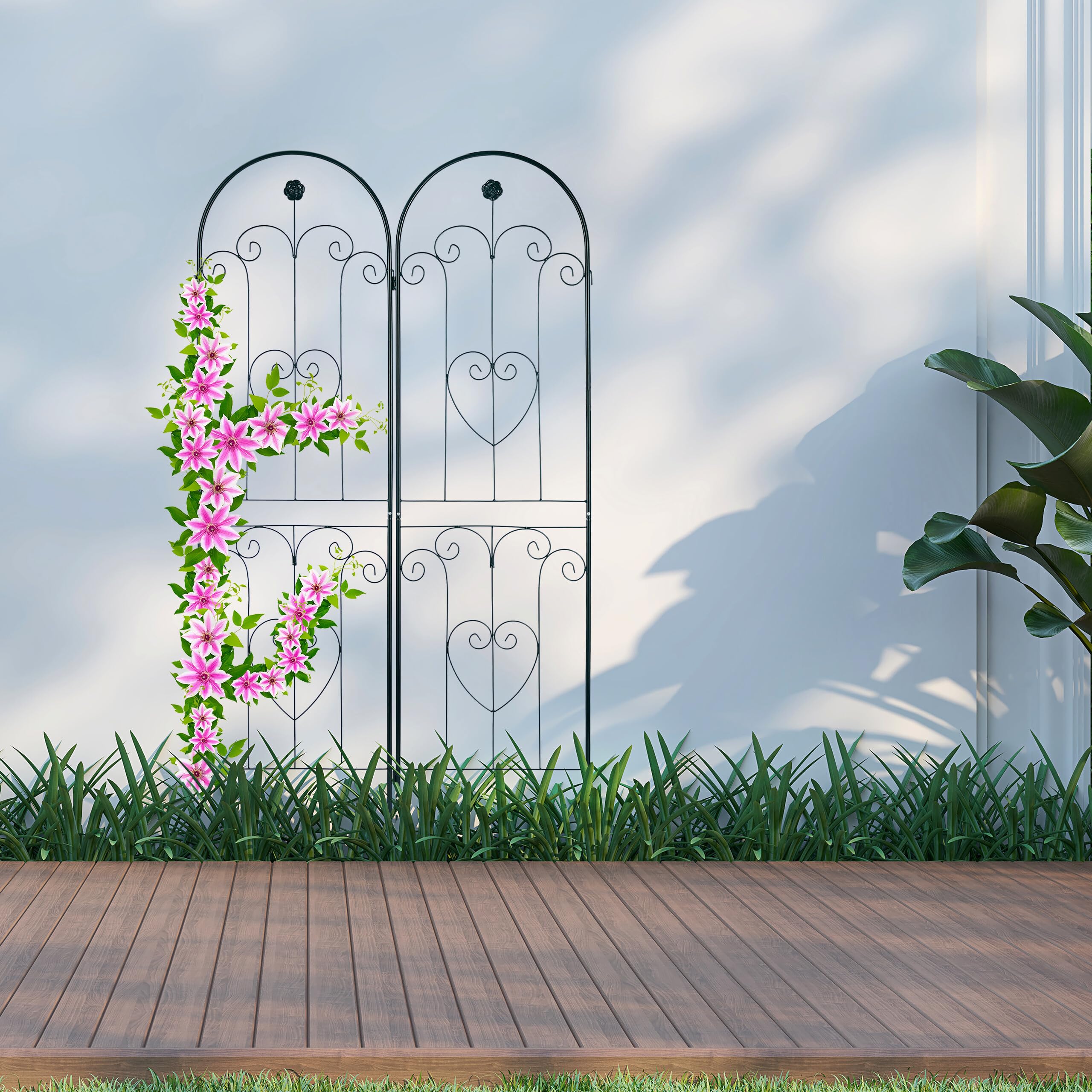 Set Di 2 Graticci Per Piante Rampicanti A Forma Di Foglia – In Metallo, Verde, 27,9x142,2 Cm, Per Giardino E Esterno - copertina