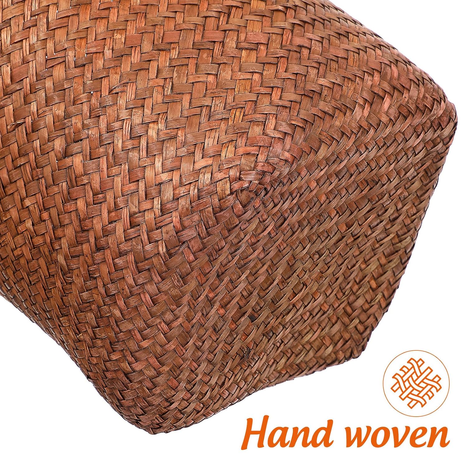 SMASOLO Small Straw Woven Wastebasket, Coffee Color, Handwoven Storage Bin for Bathroom Bedroom Office, Compact Household Trash Can, Decorative Paper Basket for Home Organization