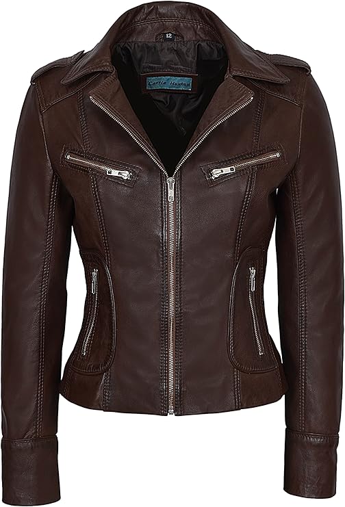 Carrie CH Hoxton Ladies's Real Leather Jacket 100% Lambskin Casual Fashion Biker Motorcycle 