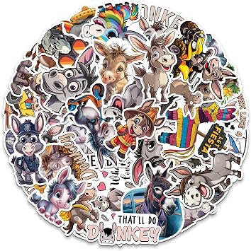 Donkey Stickers 50 Pieces Vinyl Waterproof Decal for Laptop Water Bottle Phone Car Window Bike Motorcycle Stakeboard Scrapbook Donkies Sticker Gifts for Kid Teen Adult