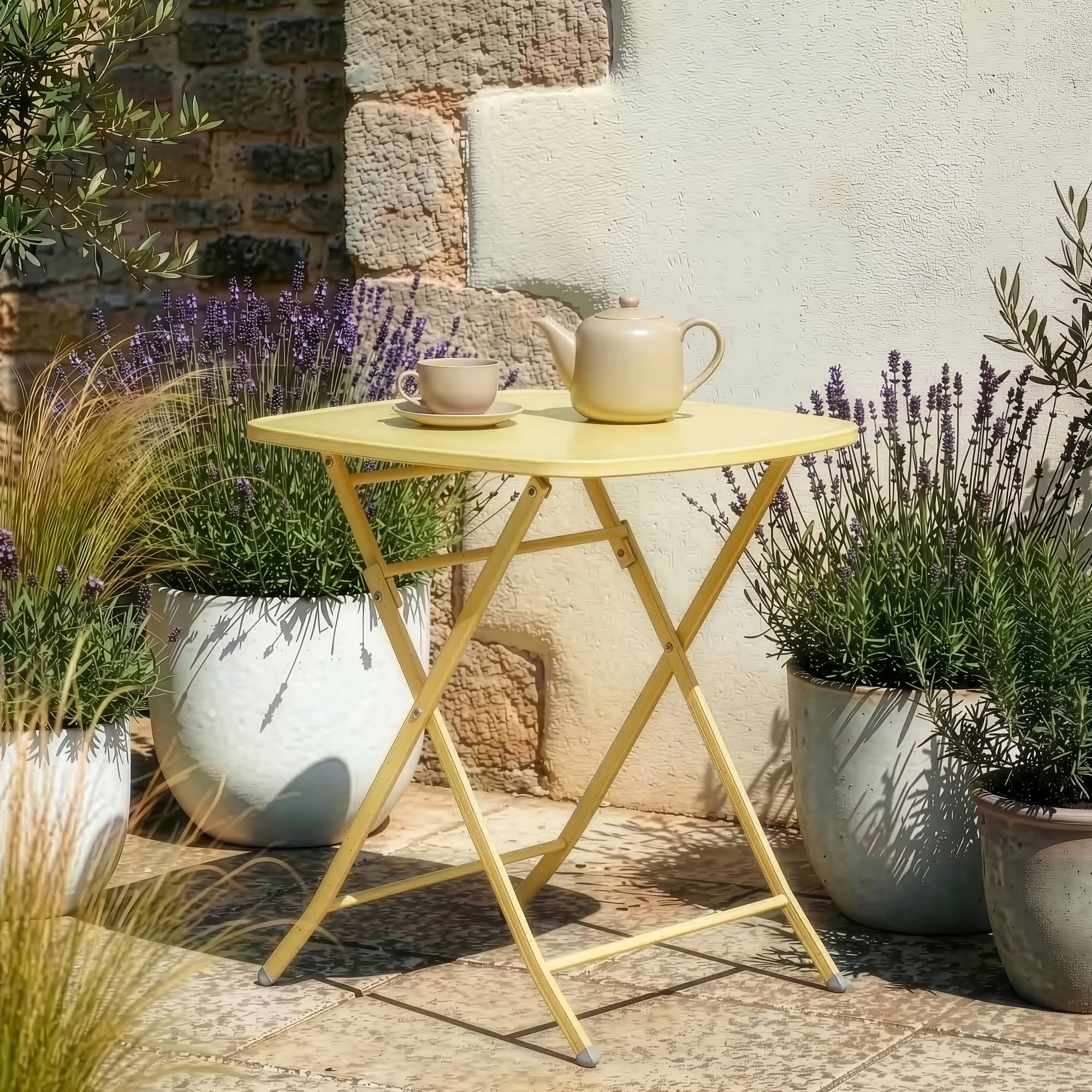 en.casa] Gartentisch Sande Klapptisch 71 x 70 x 70 cm Balkontisch Stahl klappbar quadratisch Gelb Outdoor-Beistelltisch faltbar Garten