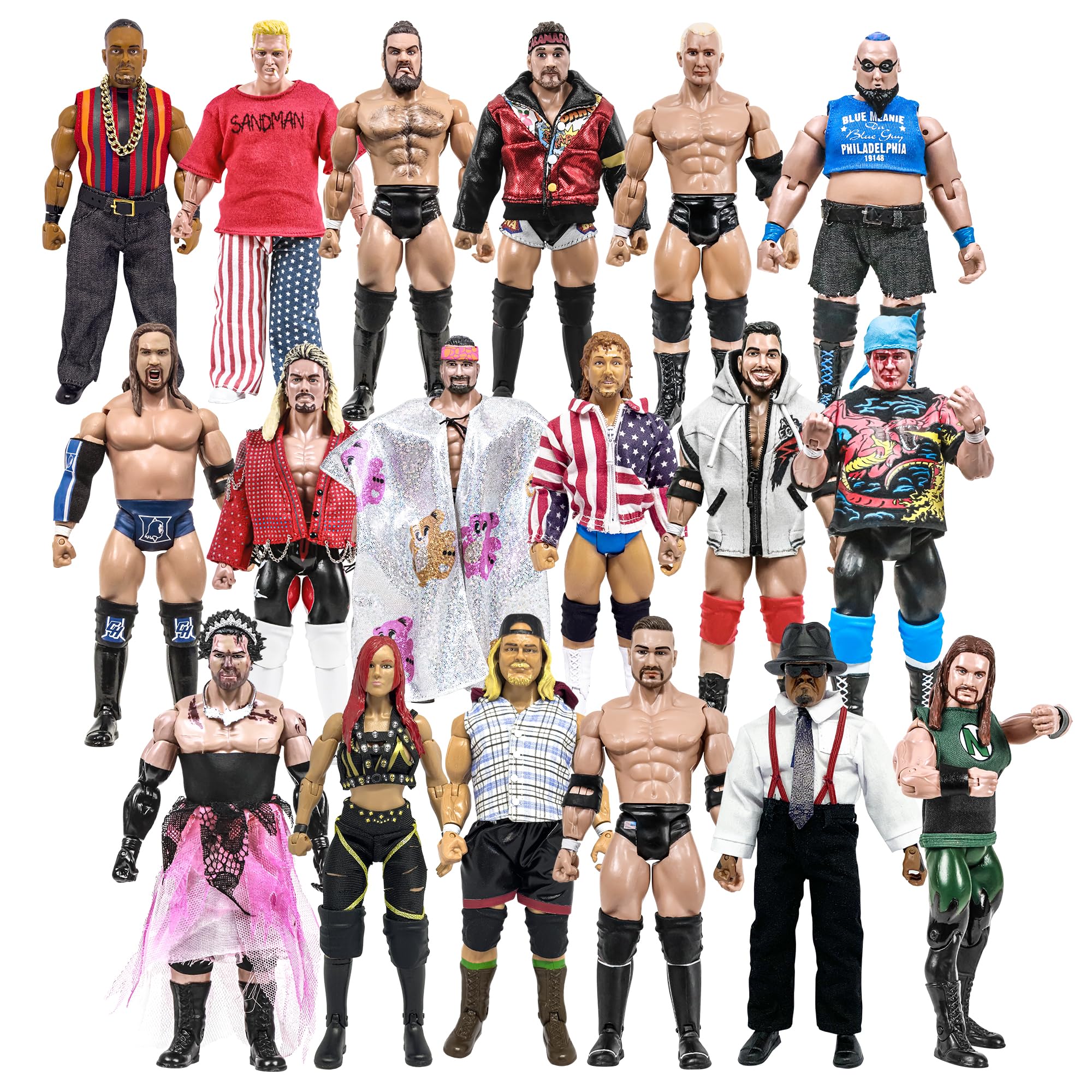 Set of 18 Loose Rising Stars & Legends of Wrestling Action Figures