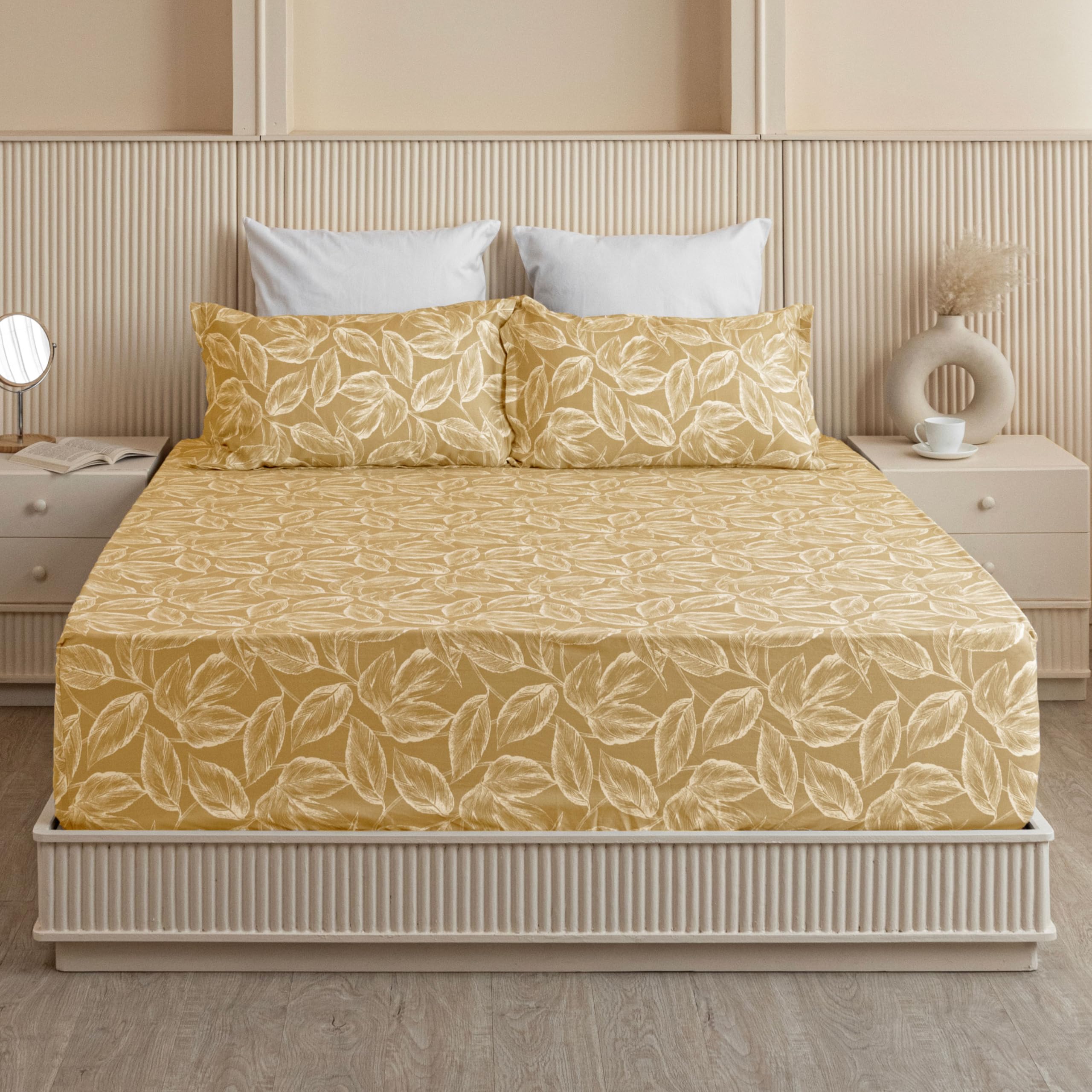 Customize Golden Cotton Fitted Bedsheet - Soft & Stylish -2 Customize Golden Cotton Fitted Bedsheet - Soft & Stylish -2