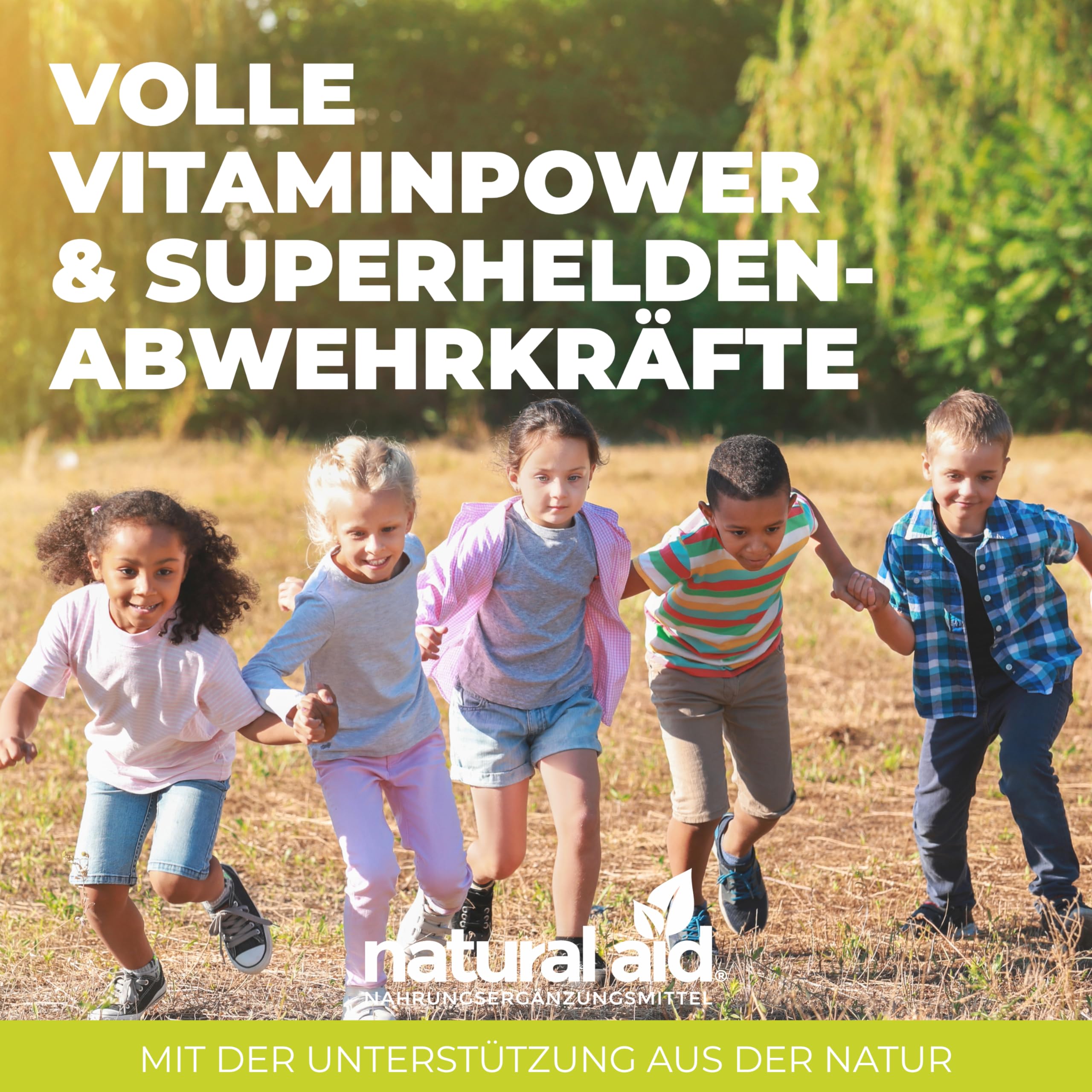 natural aid Daily Vegan For Kids Multivitamin Kinder Komplex - Vitamine & Omega 3 mit Vitamin D3 K2 B12 B6 A C E + Mineralien - Vegan, Ohne Zucker, 120 Kapseln, 4 Monate Vorrat