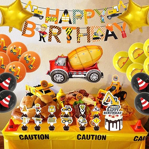 Miniatura 6 de Suministros de fiesta de cumpleaños de construcción, kit de decoración de fiesta de camión volquete incluye pancarta, globos, globos de aluminio,