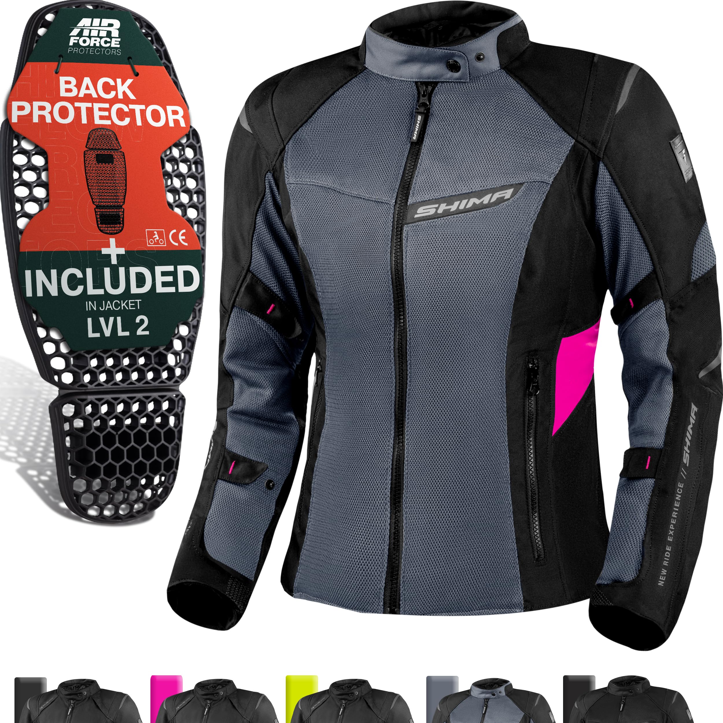 SHIMA RUSH Motorbike Jackets for Women AIRFORCE Back Protector Armour Riding Motorcycle Jacket Summer Winter Bikers Waterproof Lightweight Armoured Motorcycles (Womens, Jacket Vented, Pink, XS)