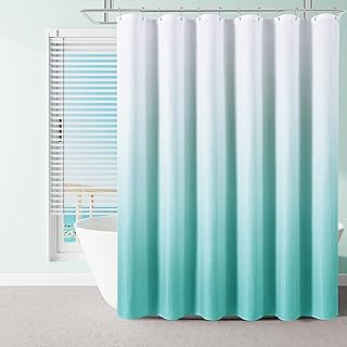 Aqua Blue Bath Curtain Set, Polyester Ombre Shower Curtains for Bathroom...