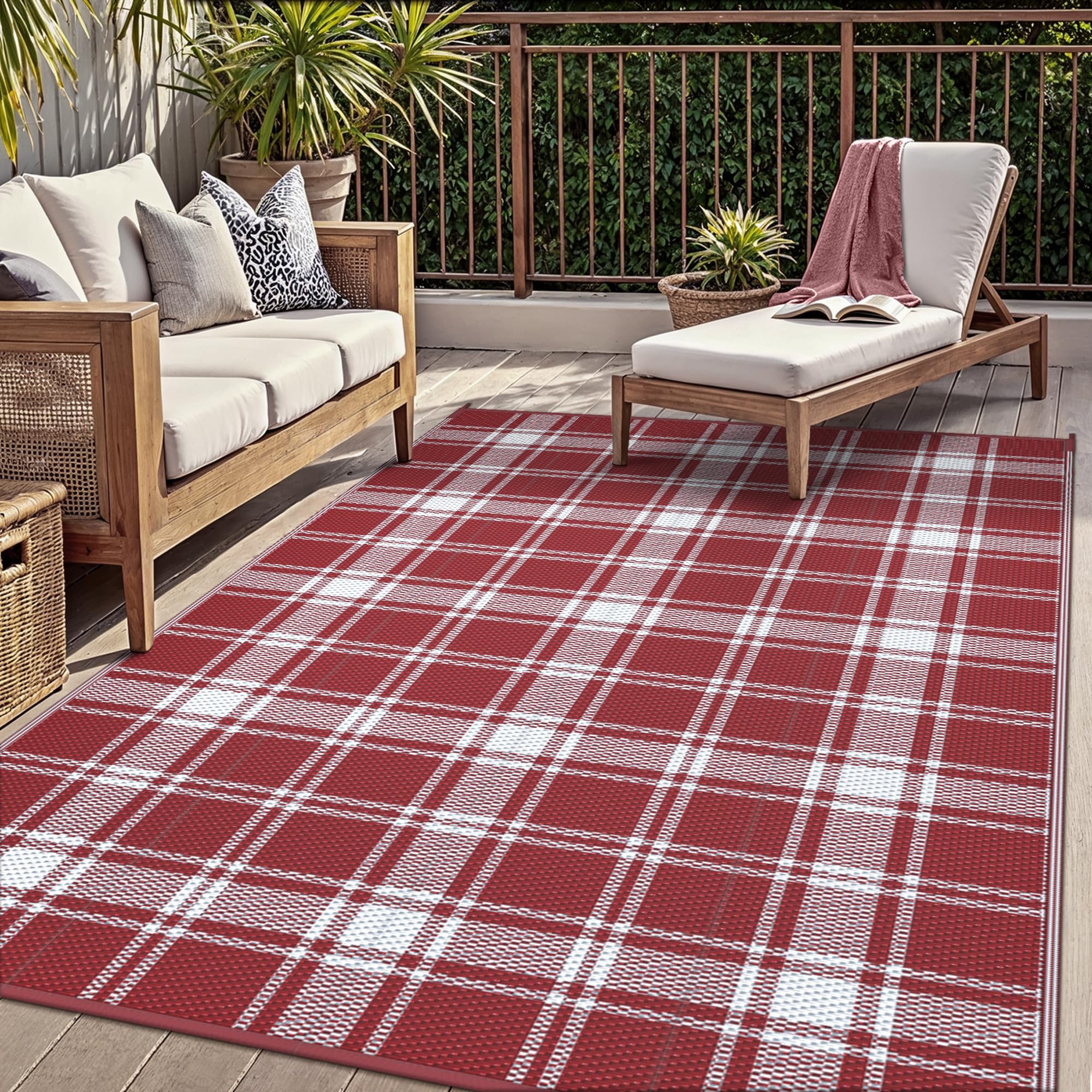 GENIMO Outdoor Teppich Wetterfest Faltbar Kunststoff, Camping Vorzeltteppich Balkon Garten Teppich, Wasserdicht Leicht Pflegeleicht