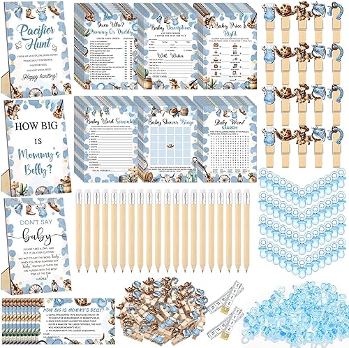 Miniatura 18 de Sherr 476 juegos florales de baby shower, 6 juegos de actividades, tarjeta floral, juego de caza de chupetes, 50 chupetes, qué tan grande es mamá,