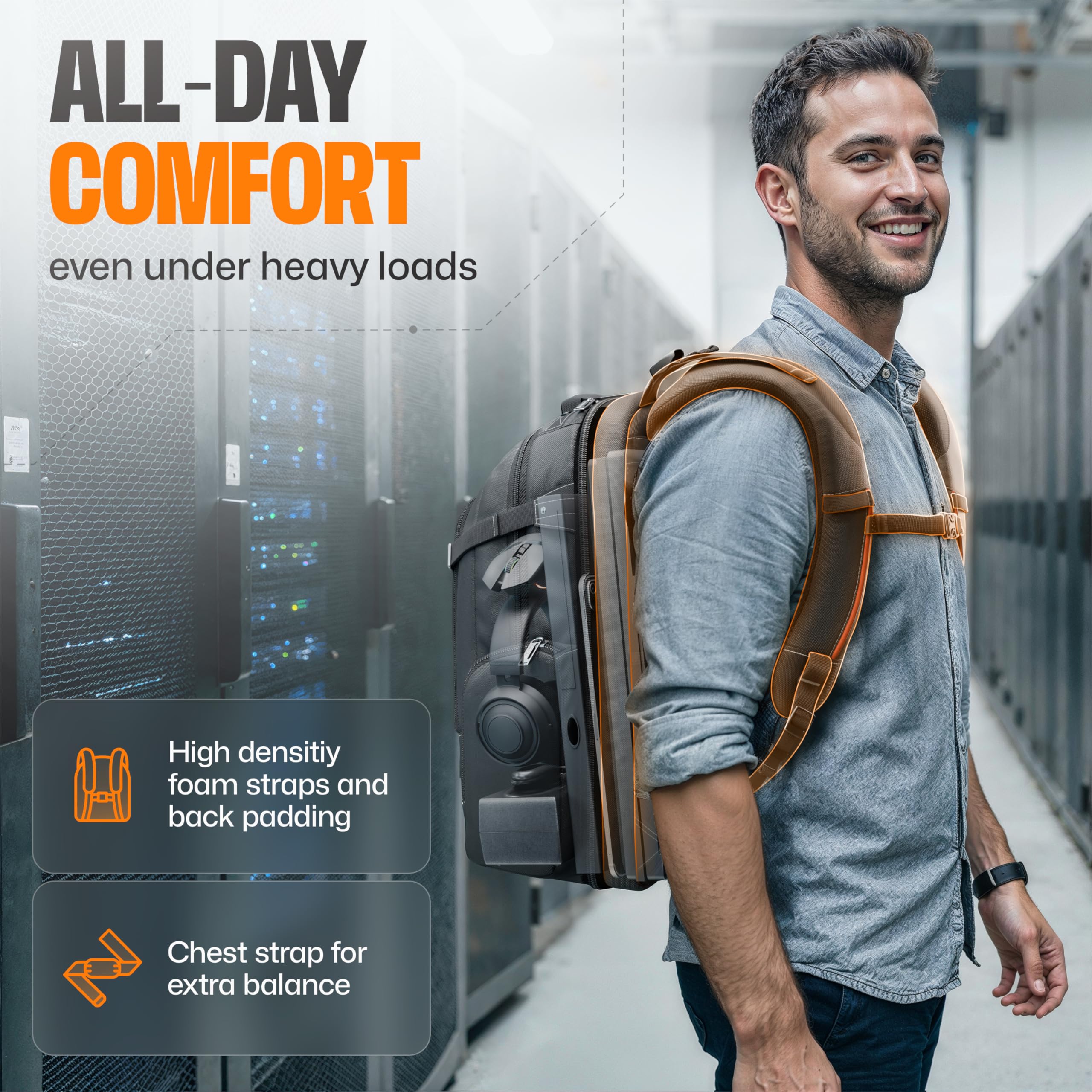 Everki Business 120 PRO Zaino per Laptop 40L con Copertura Antipioggia e Custodia in Rete – per Viaggi, Ufficio e Lavoro – per 2 Laptop fino a 18,4" e 16"