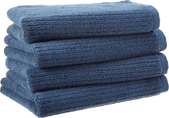 Amazon Aware 100% Organic Cotton Ribbed Hand Towels, 4-Pack, Navy