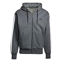 adidas Homme Essential Three Stripes Fleece Zipper Hoodie, Dark Grey Heather/Black