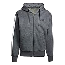 adidas Homme Essential Three Stripes Fleece Zipper Hoodie, Dark Grey Heather, Black, 3XL