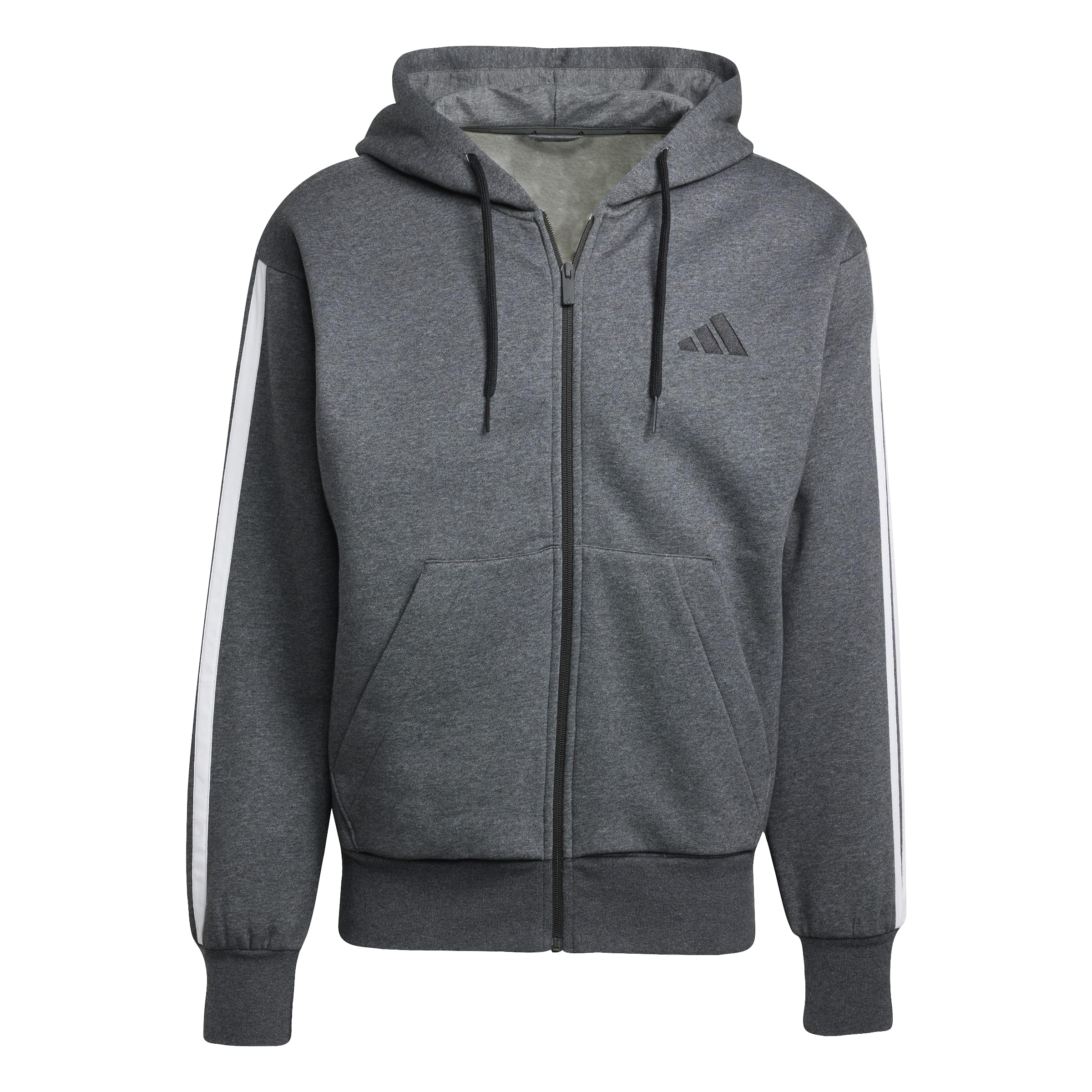 Adidas Men's Grey Essentials 3-Stripes Fleece Hoodie, Extra Large