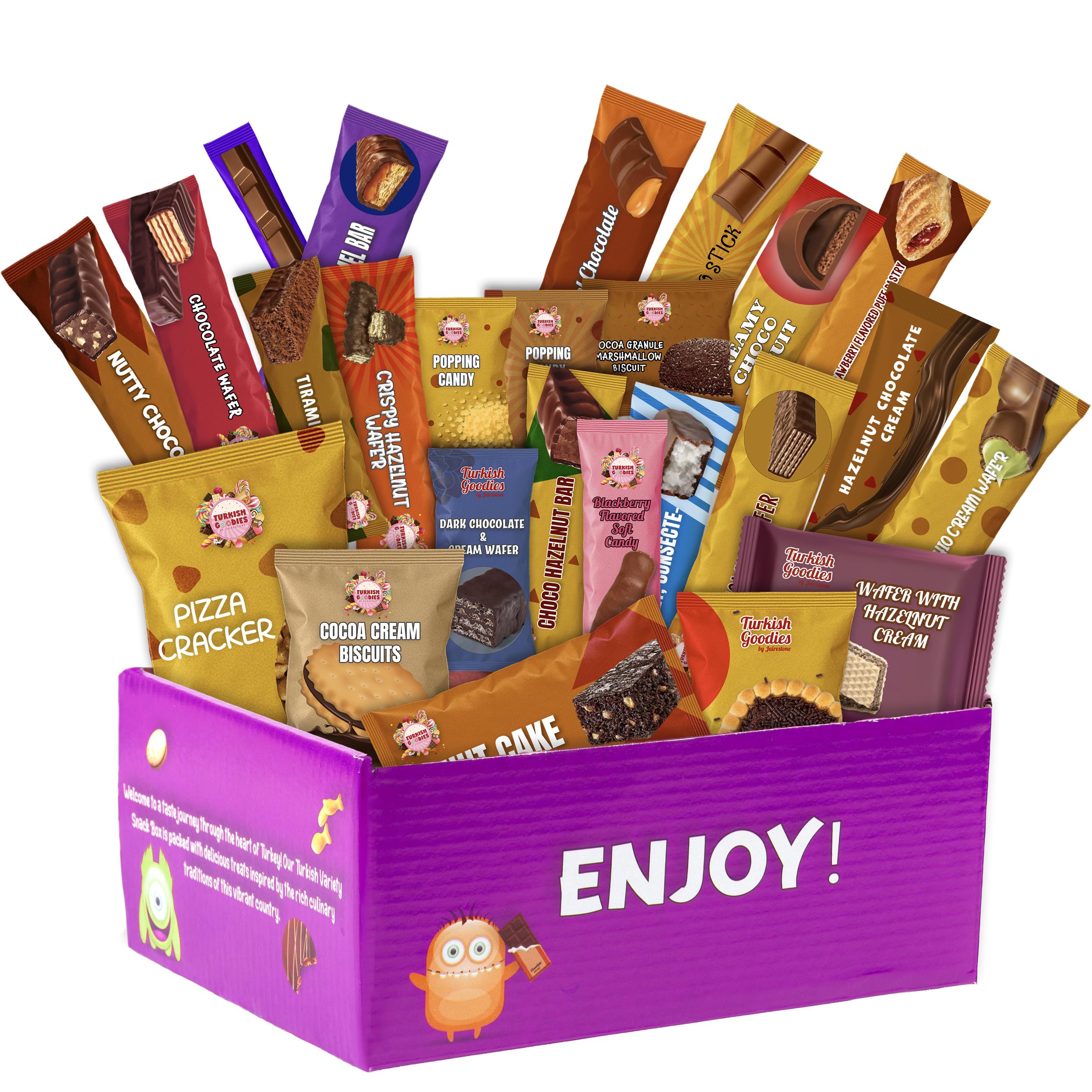 Turkish Foreign Snack Box, Gourmet Turkish Food Gift Box, Variety of Unique Sweets and Savory Snacks from Turkey - International Snacks Box - Full Sized Snacks - 24ct