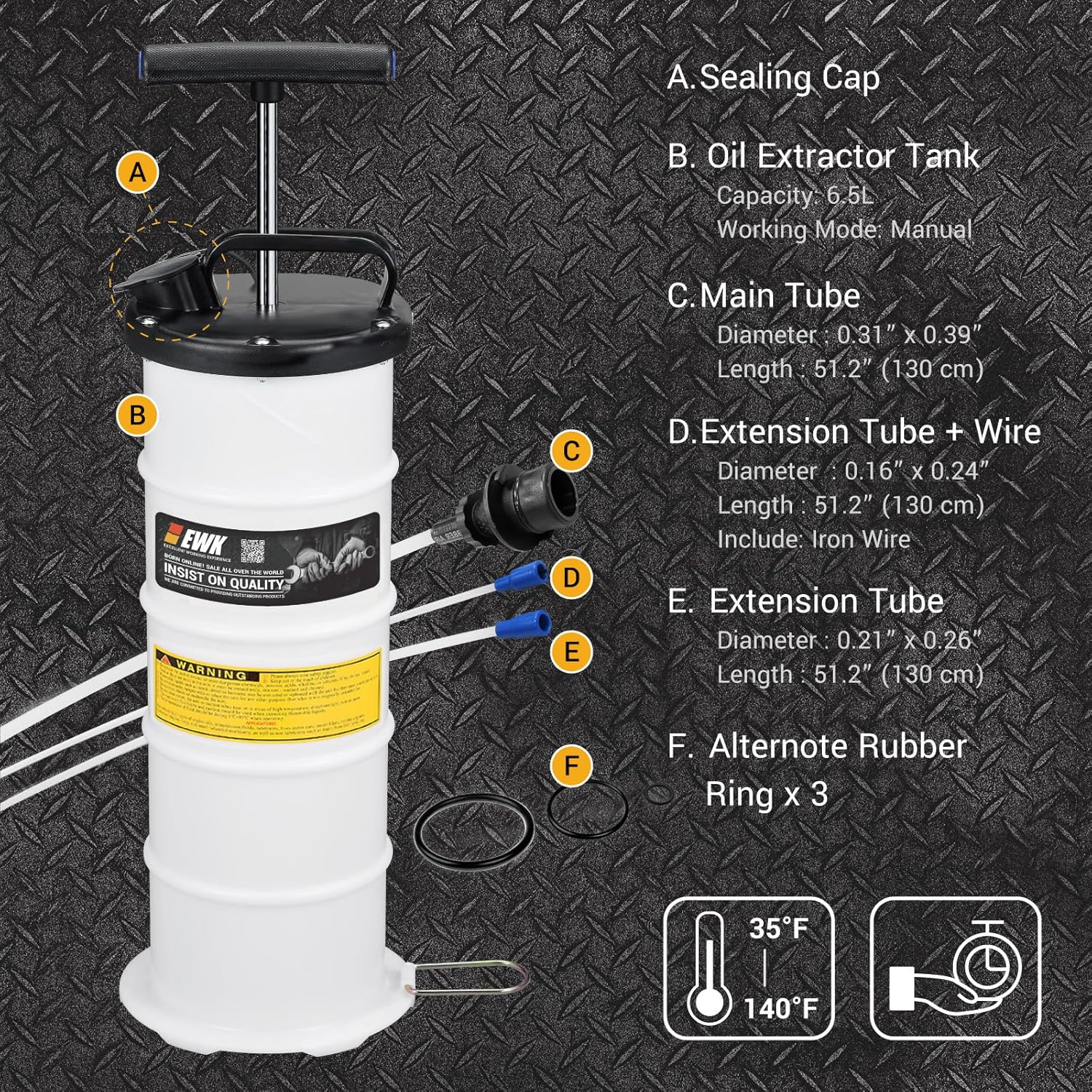 EWK 6.5L Manual Oil Extractor Pump for Automotive Fluids, Cars, Jet Skis, and More