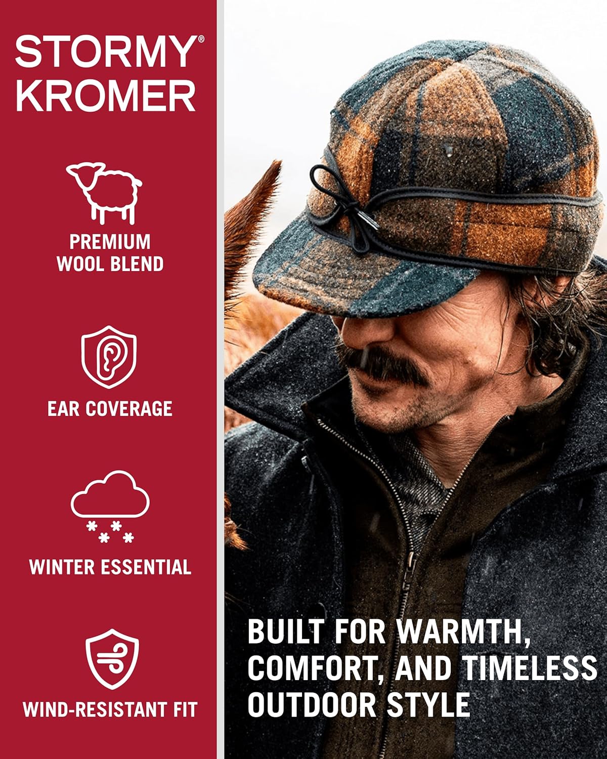Stormy Kromer The Original Cap, Wool Blend Hat, Winter Warm Outdoor Cap for Men, Women, with Cotton Flannel Lining, Earflaps, Classic Cold Weather Gift, Blaze Orange, 7 3/8 - Image 2