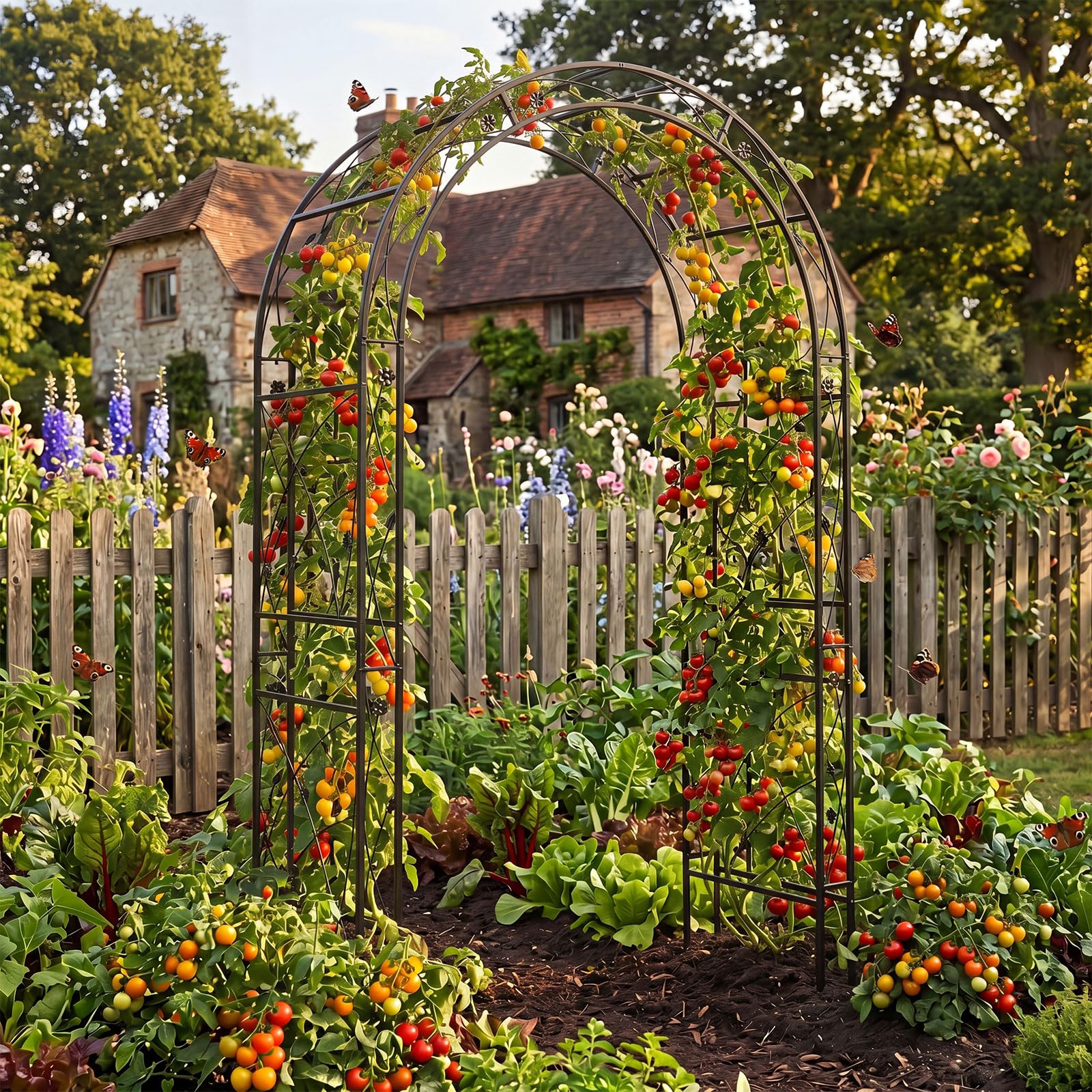 COSTWAY Arco da Giardino, Pergolato per Piante Rampicanti, Vite e Rose | Pergola Decorativa con Motivi a Foglia da Giardino, Ingresso, Viale e Cortile per Matrimonio e Festa, 138 x 59 x 213 cm