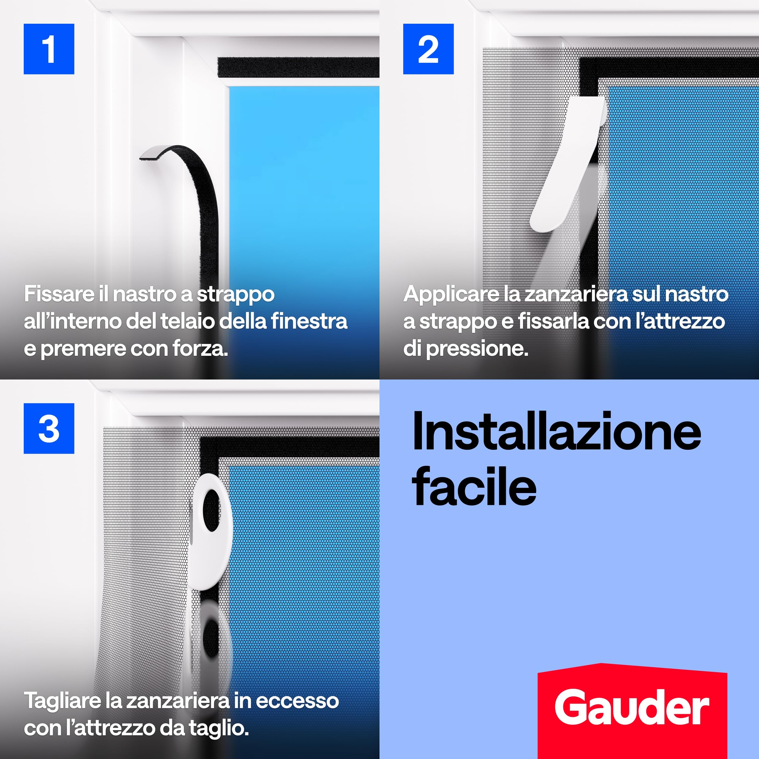 GAUDER Zanzariera per Finestra - Rete Anti-Insetti con Chiusura a Strappo - Protezione Adesiva contro le Zanzare - Schermo Autoadesivo Senza Fori (130 x 150 cm - Nero)
