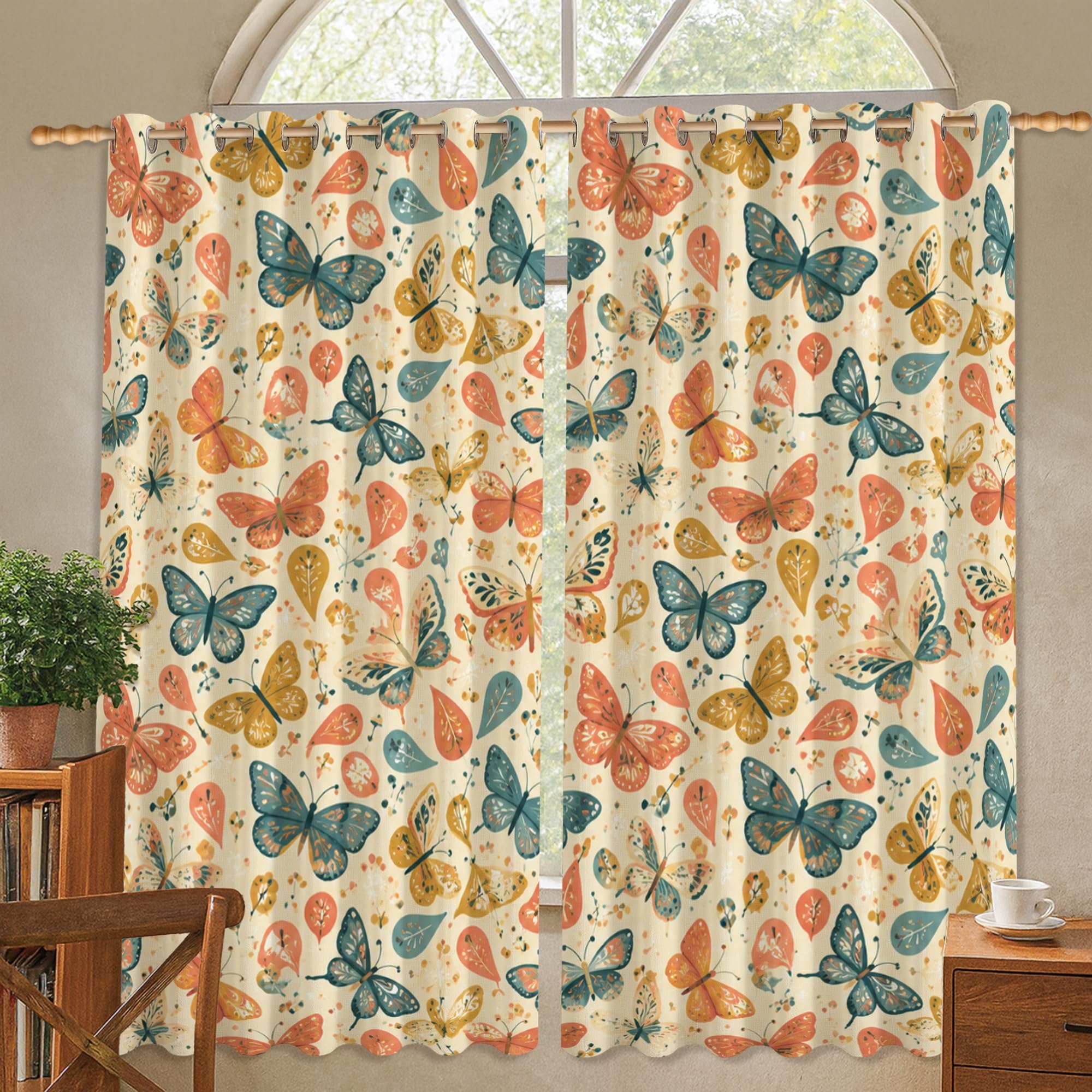 Rideau occultant bleu sarcelle papillon pour chambre d'enfant 132x137cm