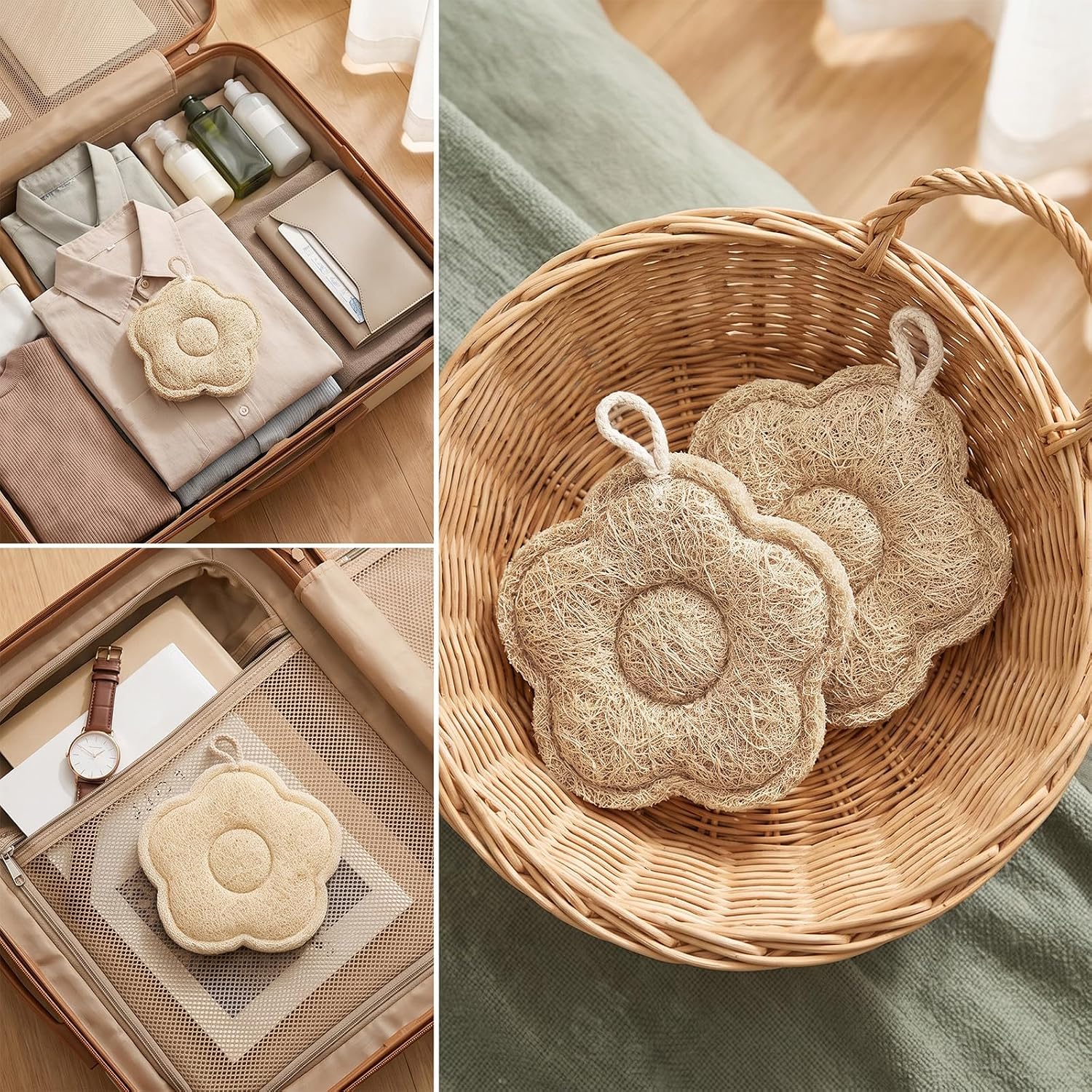 2 Pcs Travel Loofah Shower Sponge Natural Loofah Sponge