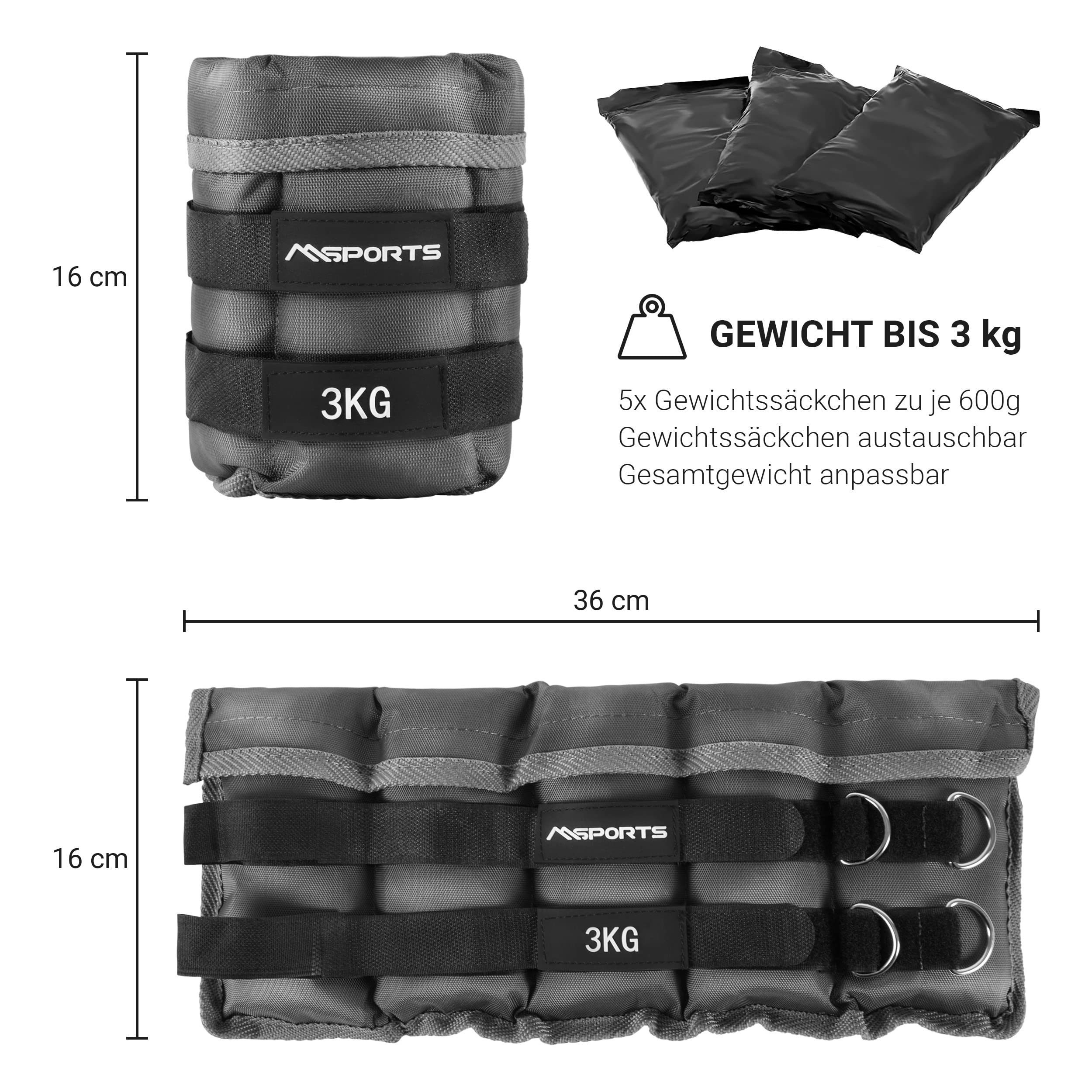 Profesjonalne obciążniki do ciężarków – regulowane – para ciężarków na stopy i ręce 0,5 – 3 kg wraz z plakatem z ćwiczeniami + aplikacja Work Out gratis (3,0 kg para)