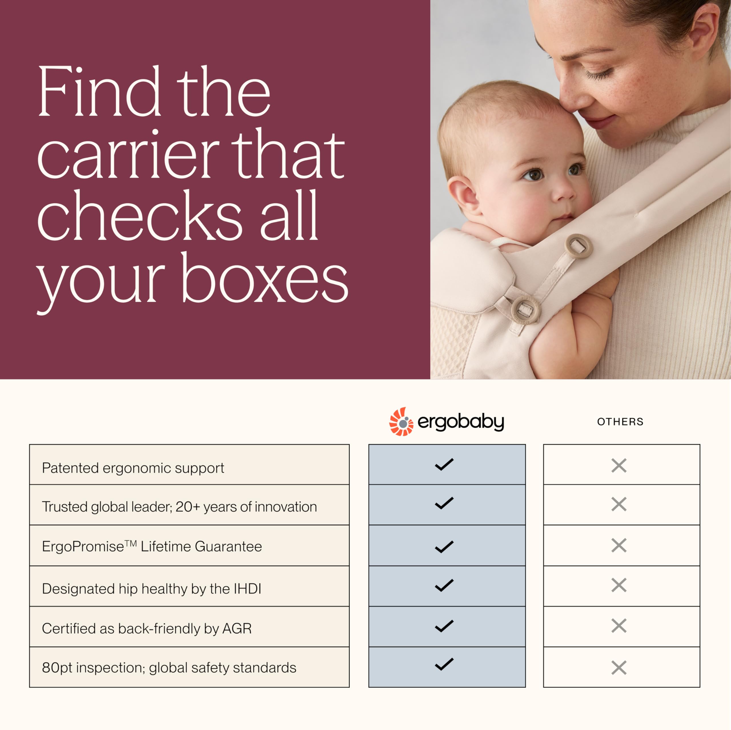 Ergobaby Écharpe de portage Aura Knit nouveau-nés 0-11,3 kg tissu élastique respirant Cream